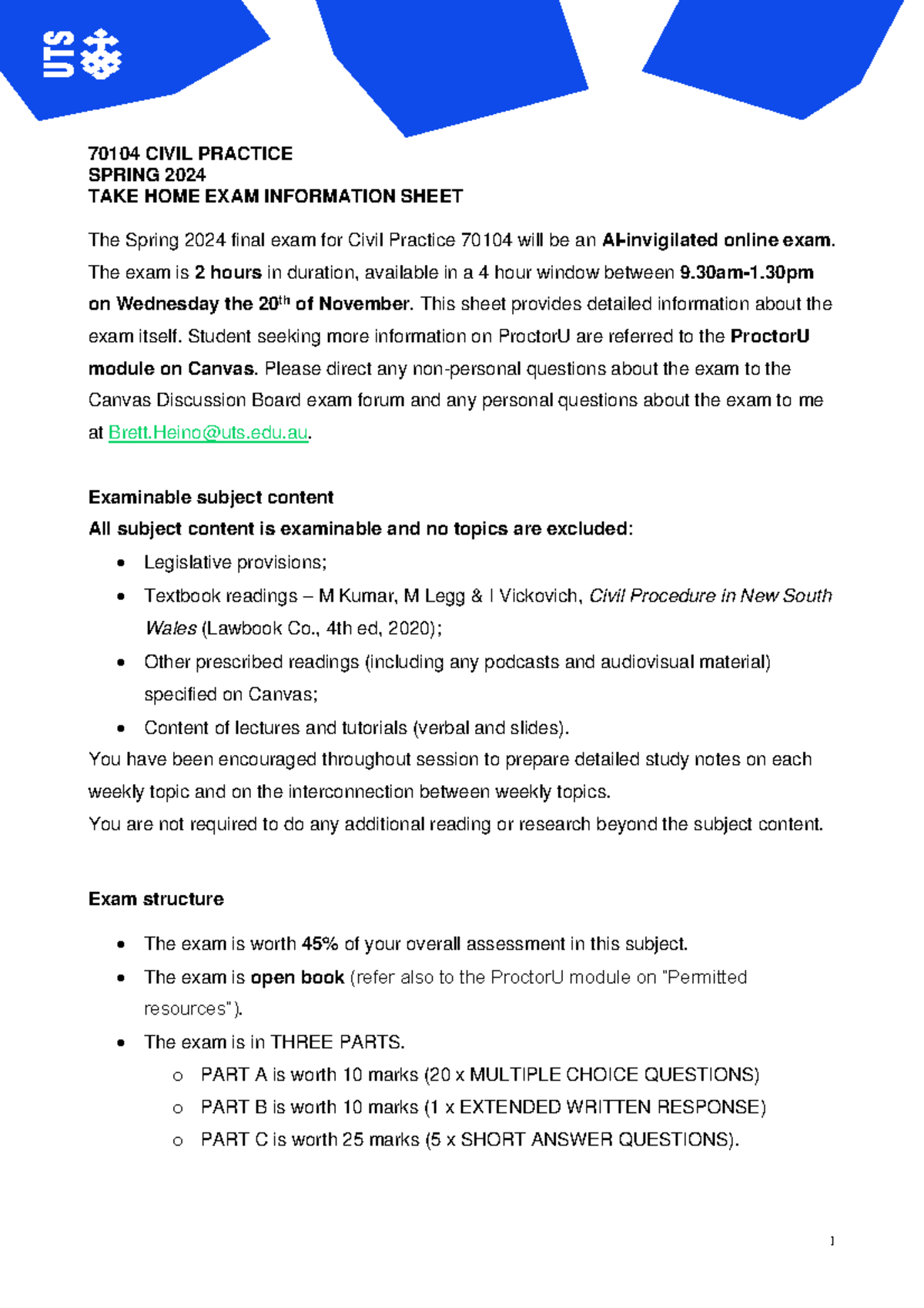 70104 CIVIL PRACTICE SPRING 2024 TAKE HOME EXAM DETAILS - Studocu