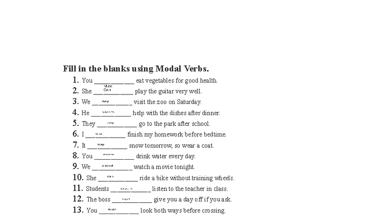 Modal Verbs Practice - Fill in the Blanks (Trabajo 1) - Studocu