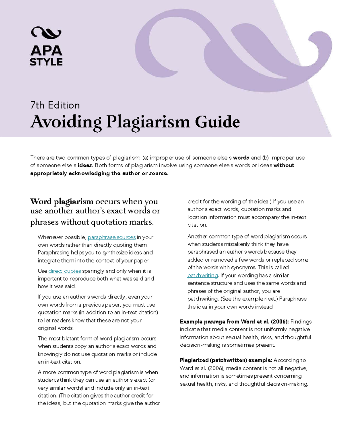 7th Edition PLG 101: Guide to Avoiding Plagiarism in Academic Work ...
