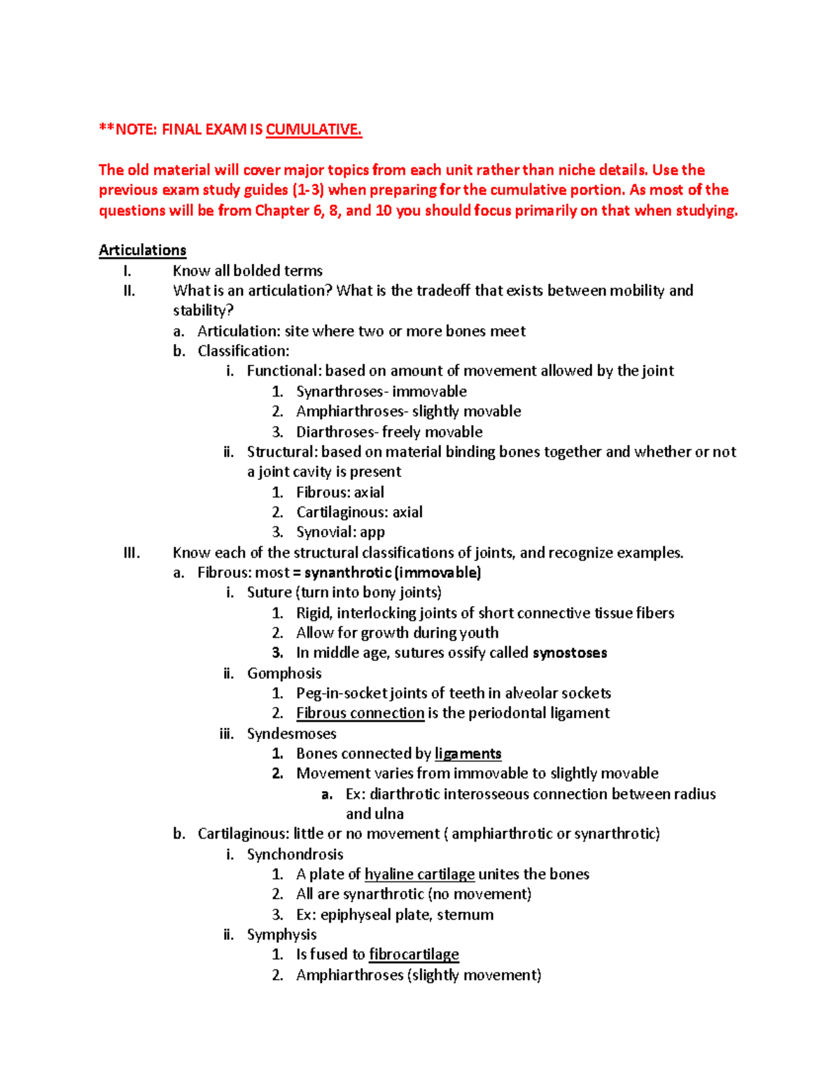 Final Exam Study Guide for Anatomy and Physiology (BIO 101) - Studocu