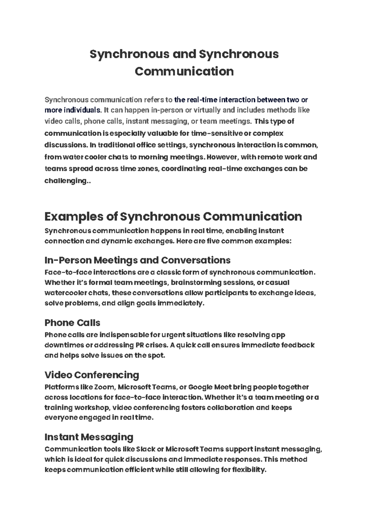 Synchronous Communication: Key Concepts and Examples - Studocu