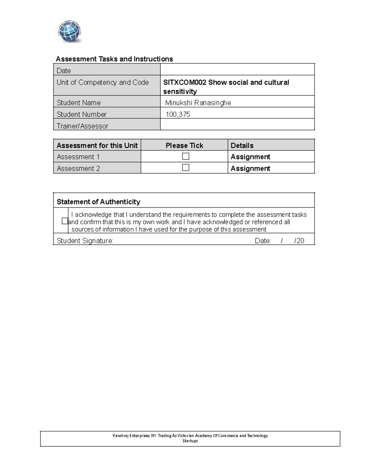 Cultural Sensitivity Assessment Tasks for SITXCOM002 Unit - Studocu