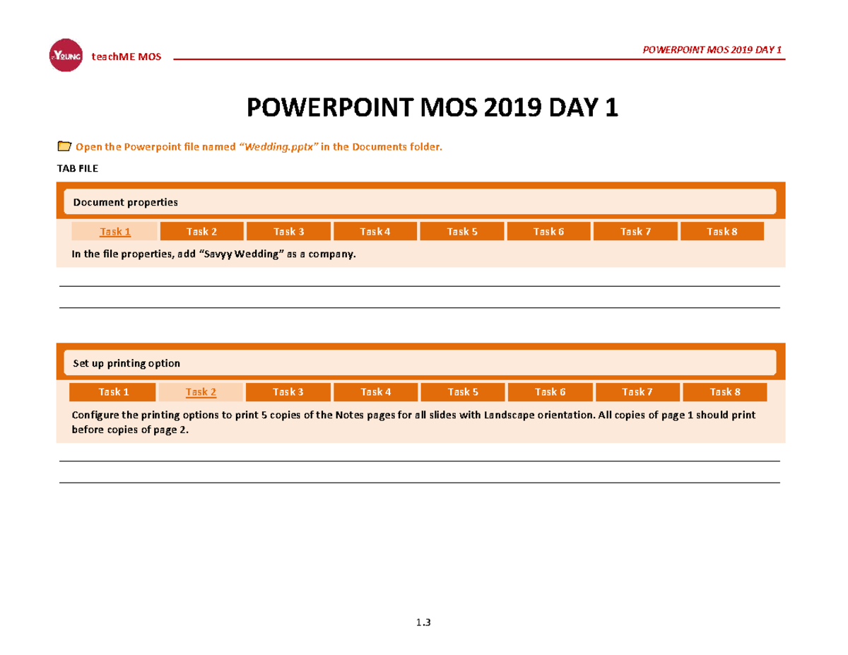 POWERPOINT MOS 2019 DAY 1 - teachME MOS Overview and Tasks - Studocu