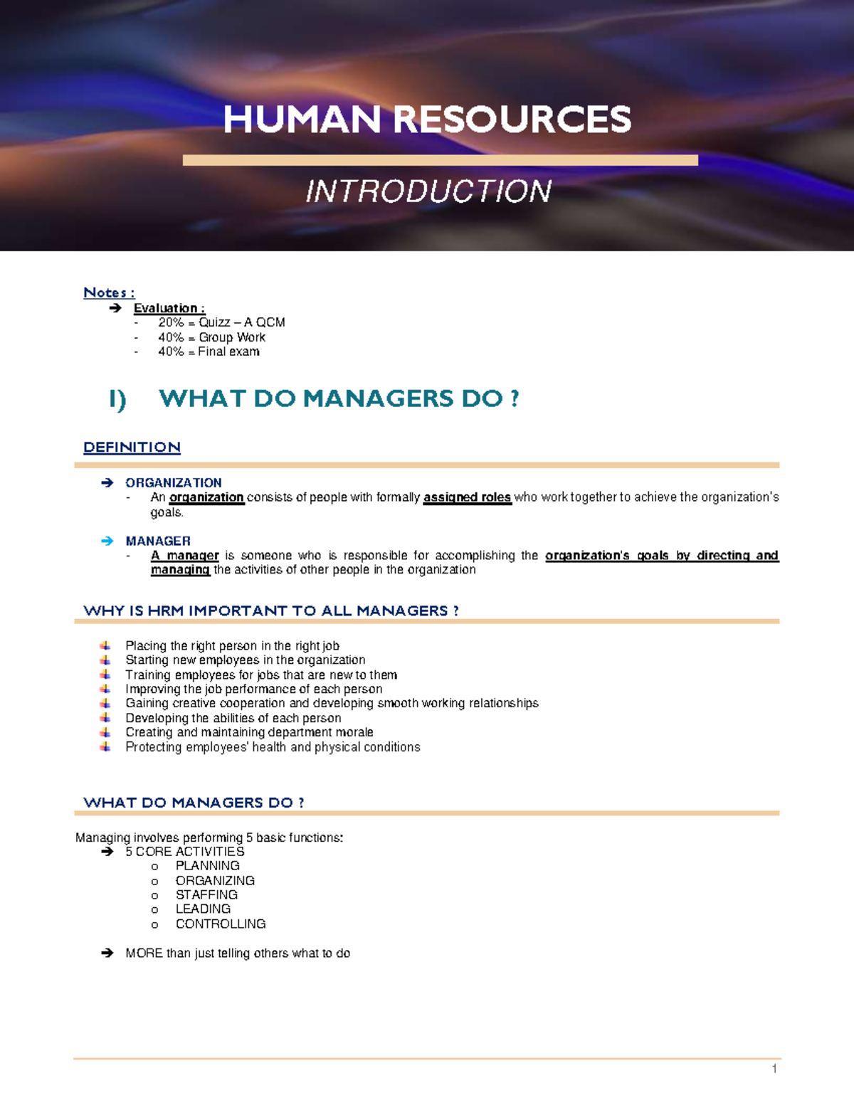 HRM 101: Introduction to Human Resources - Final Exam Notes - Studocu