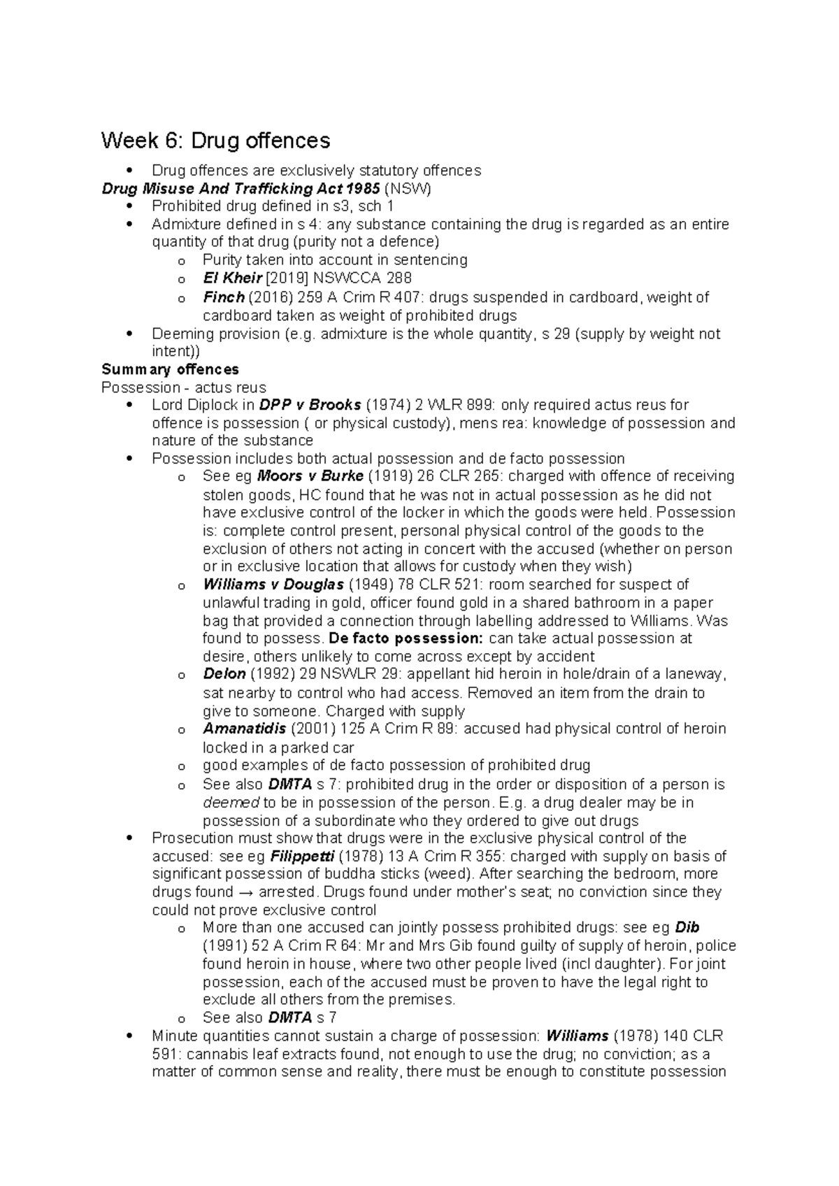 Drug Offences Week 6 Study Notes - DMTA Overview and Case Law - Studocu