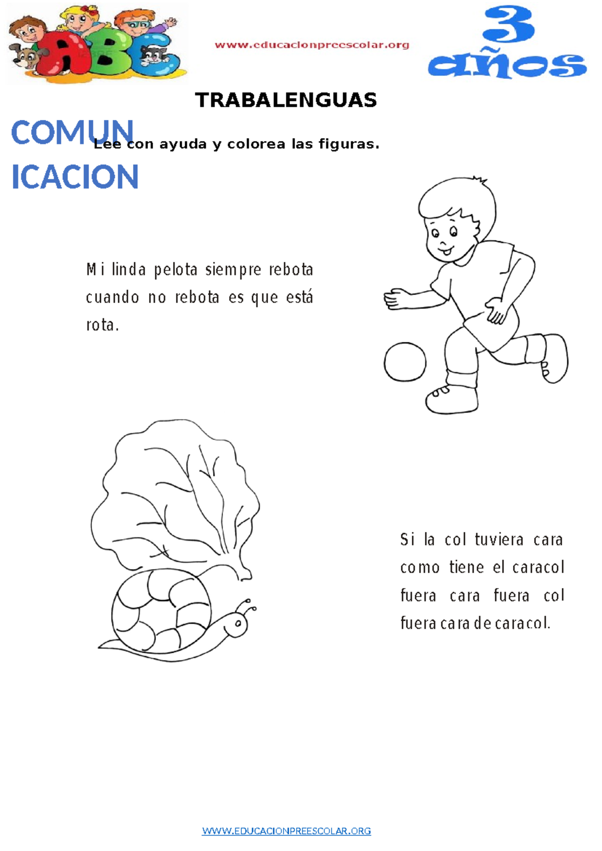 Trabalenguas Para Niños de 3 Años - Comunicación - COMUN ICACION  TRABALENGUAS Lee con ayuda y - Studocu