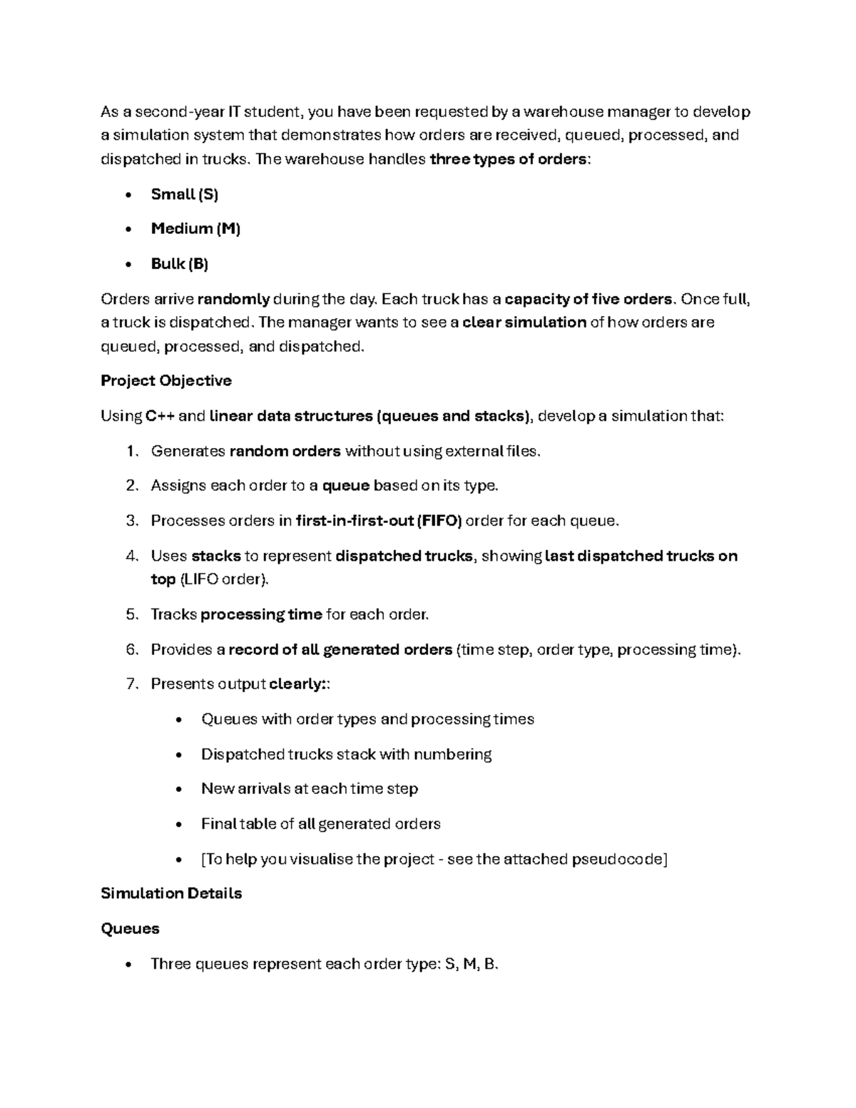 Simulation Project for IT Course 2 3701: Order Processing System - Studocu