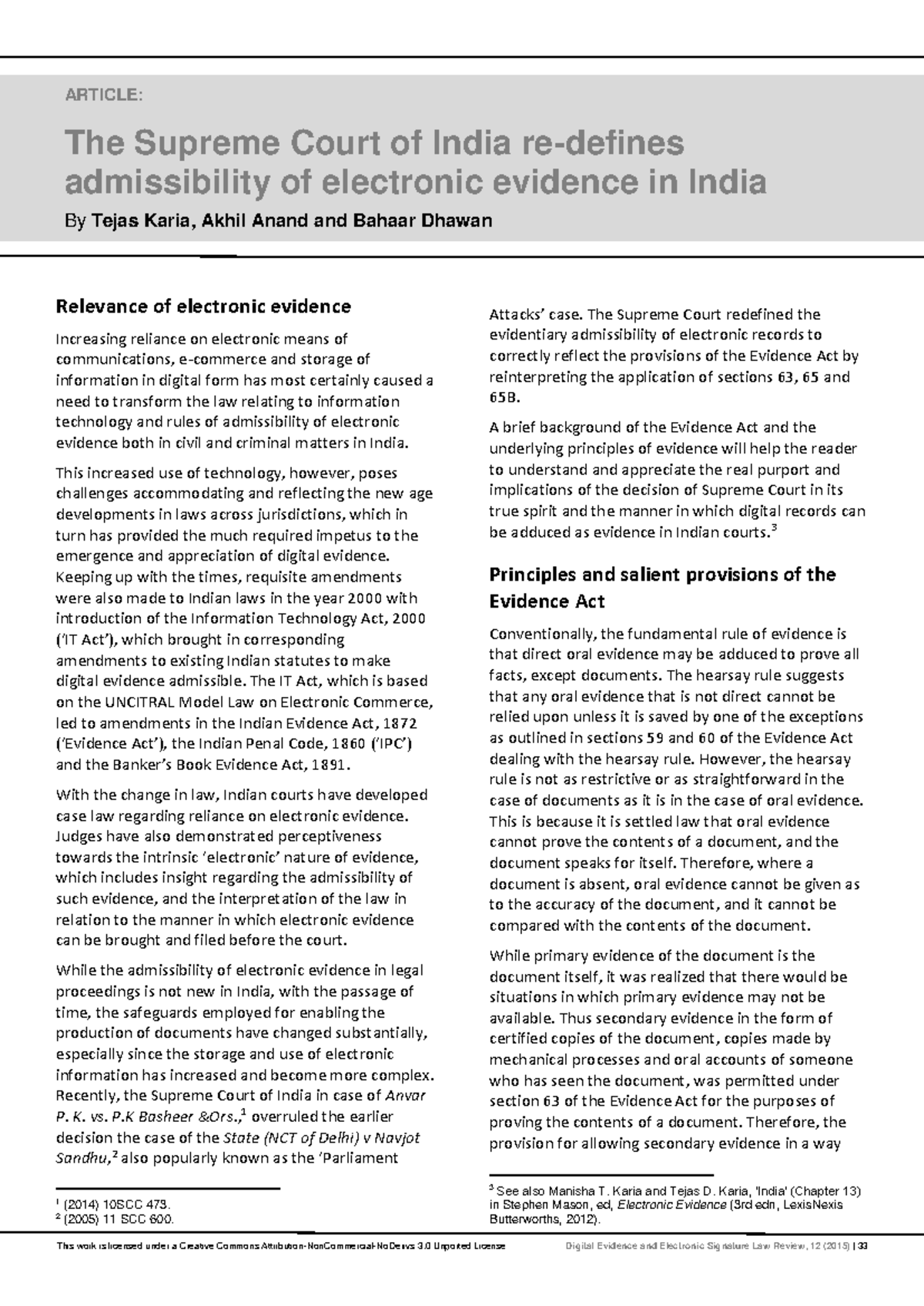 Admissibility of Electronic Evidence in India: Insights from Supreme ...