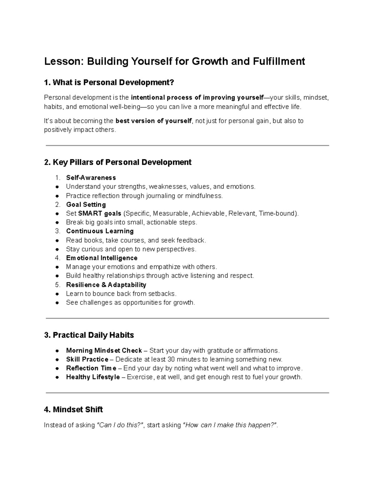 Lesson: Personal Development for Growth and Fulfillment - Studocu