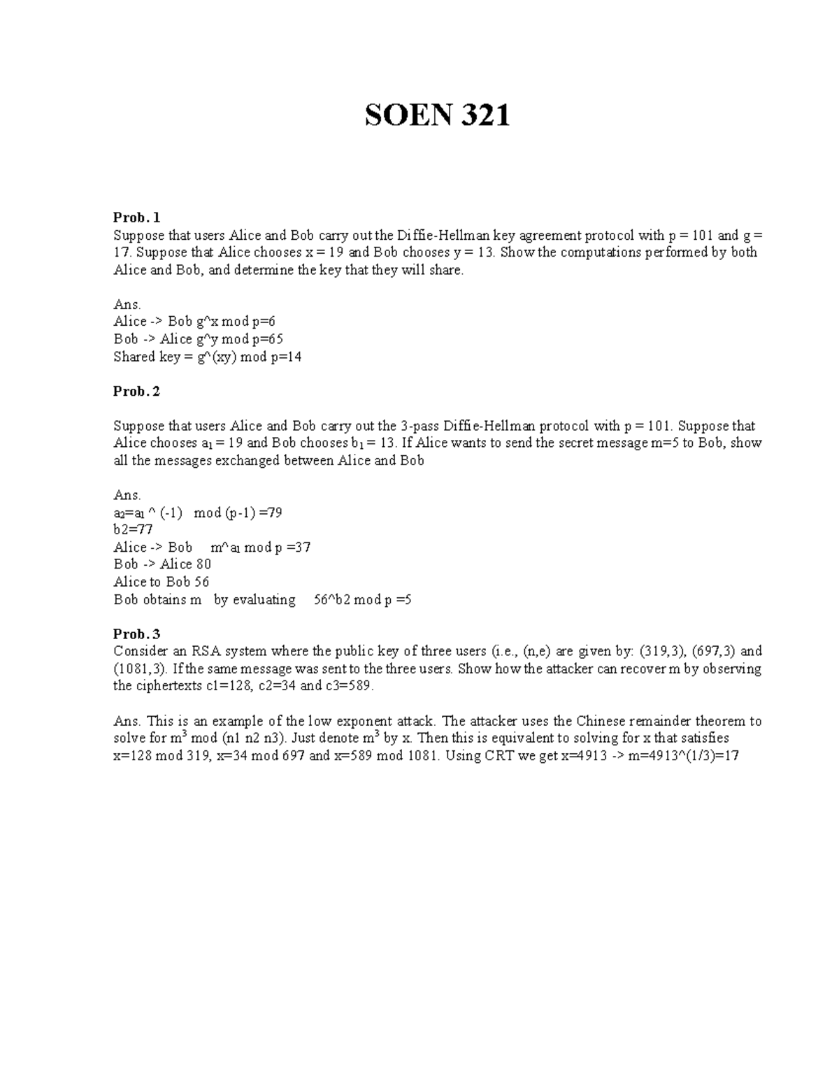 SOEN 321 - Midterm Practice Exercises with Solutions - Studocu