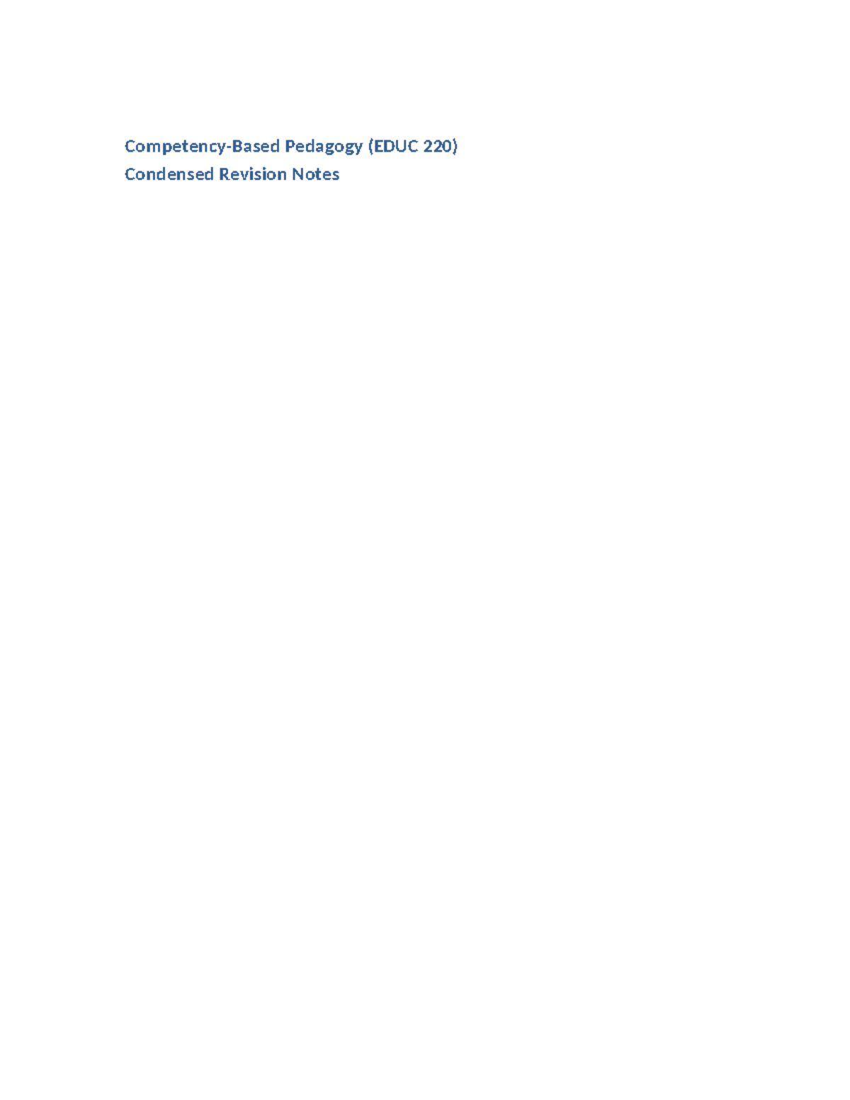 EDUC 220 Comprehensive Notes on Competency-Based Pedagogy - Studocu
