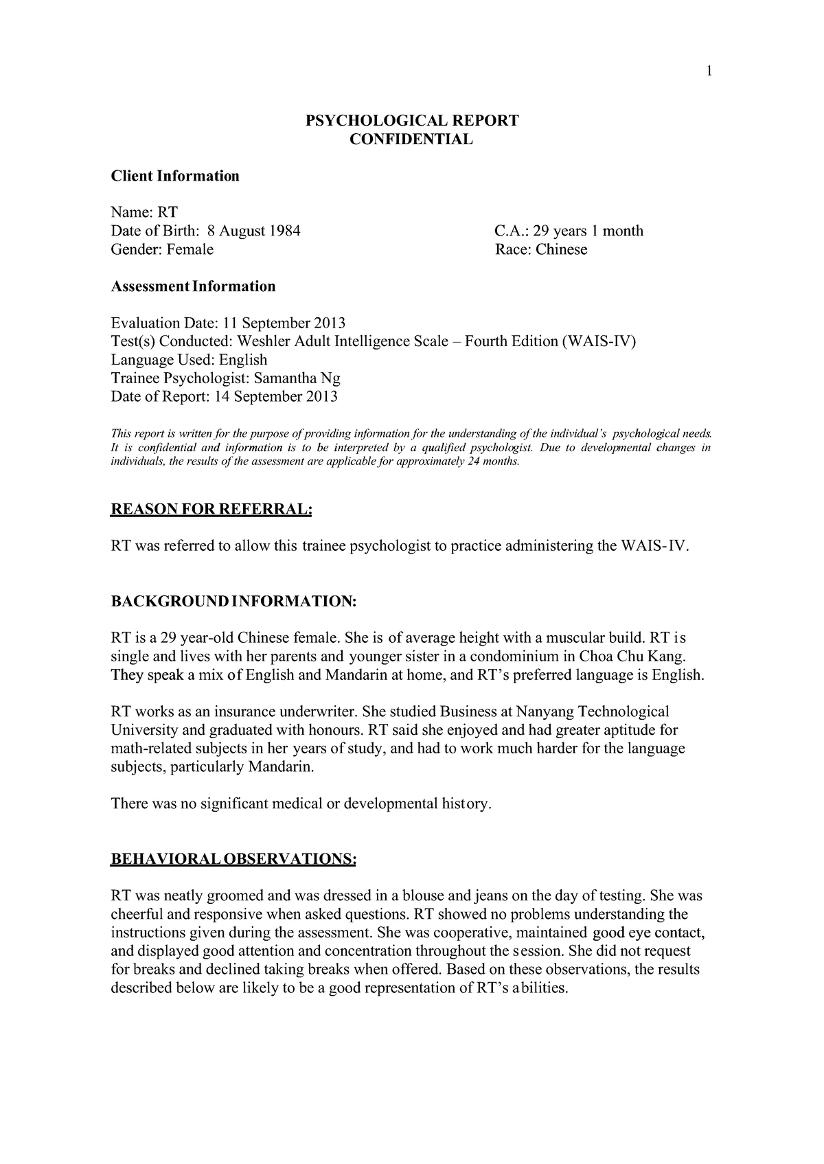 Psychological-report-assignment qdoc - PSYCHOLOGICAPSYCHOLOGICALL ...