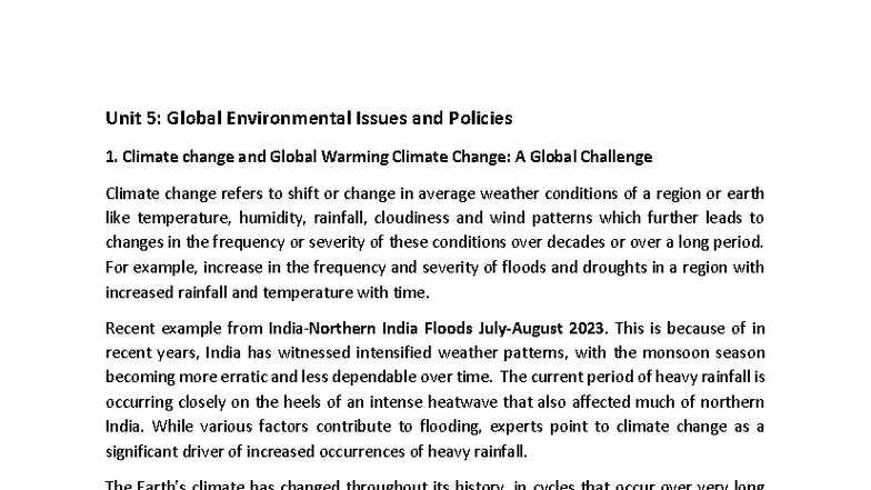 Unit 5: Global Environmental Issues & Policies - Climate Change Focus ...