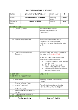 Tmath 1lesson plan - Detailed lesson plan - DAILY LESSON PLAN IN ...