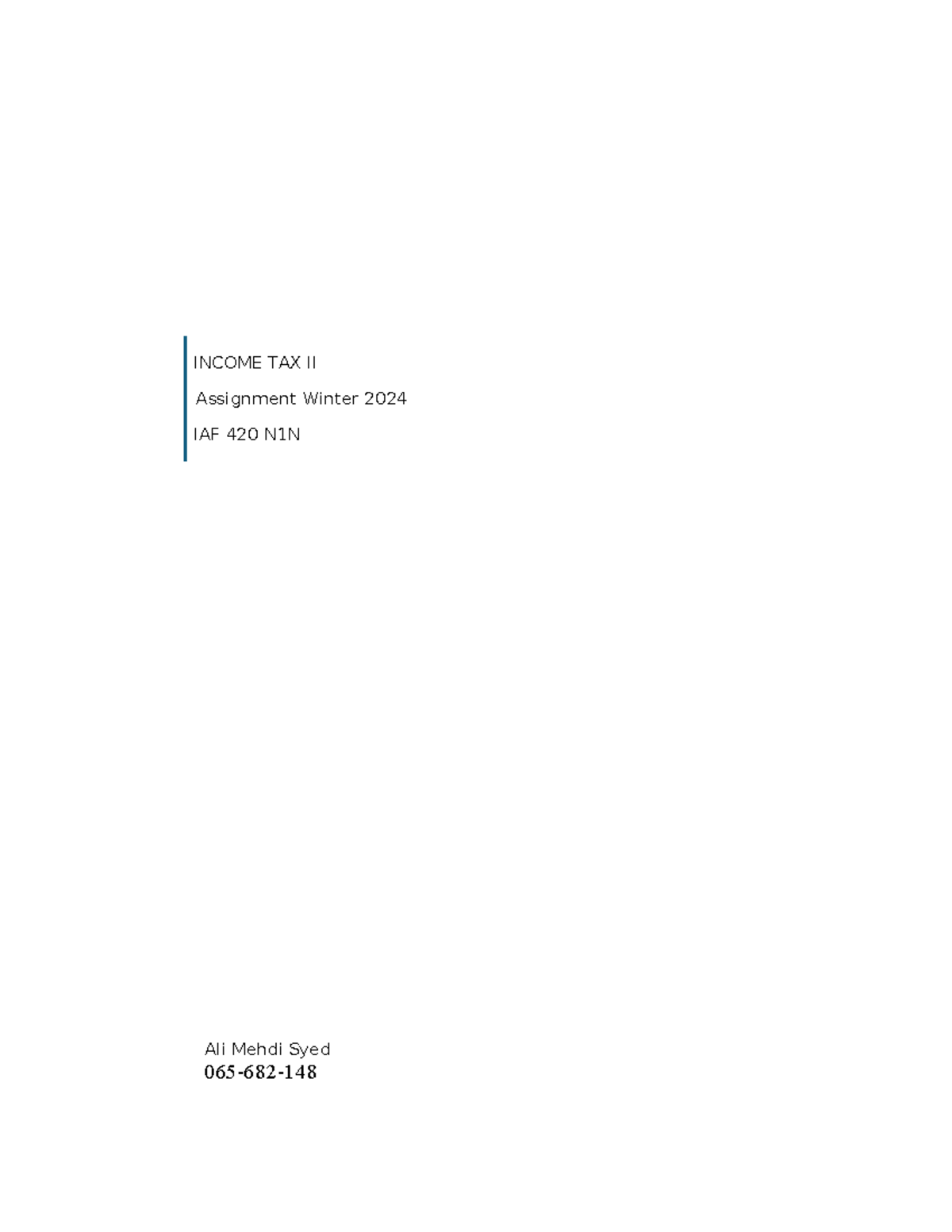 IAF420 Assignment Solutions - INCOME TAX II Assignment Winter 2024 IAF ...