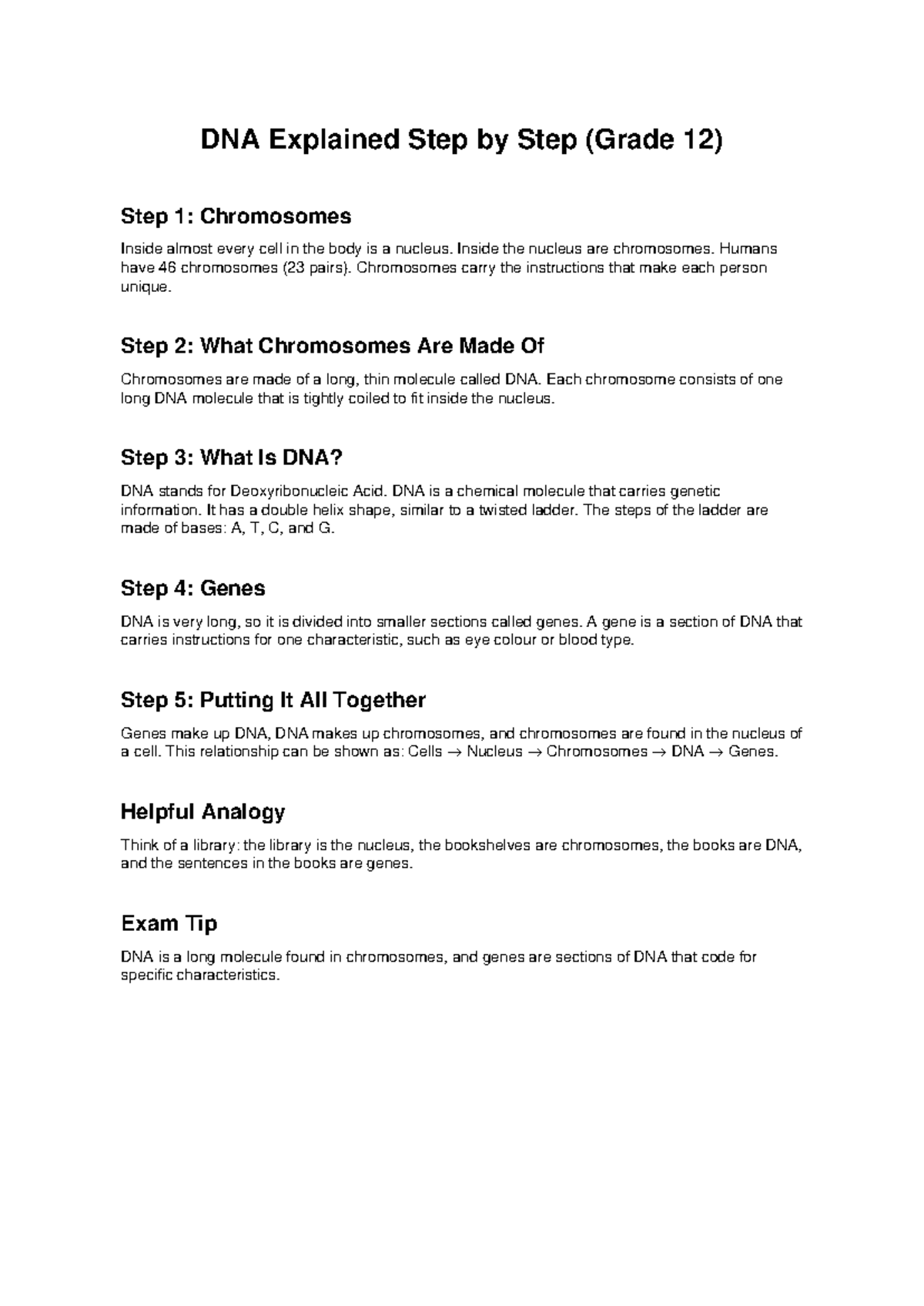 DNA Structure and Function: A Step-by-Step Guide (Grade 12) - Studocu