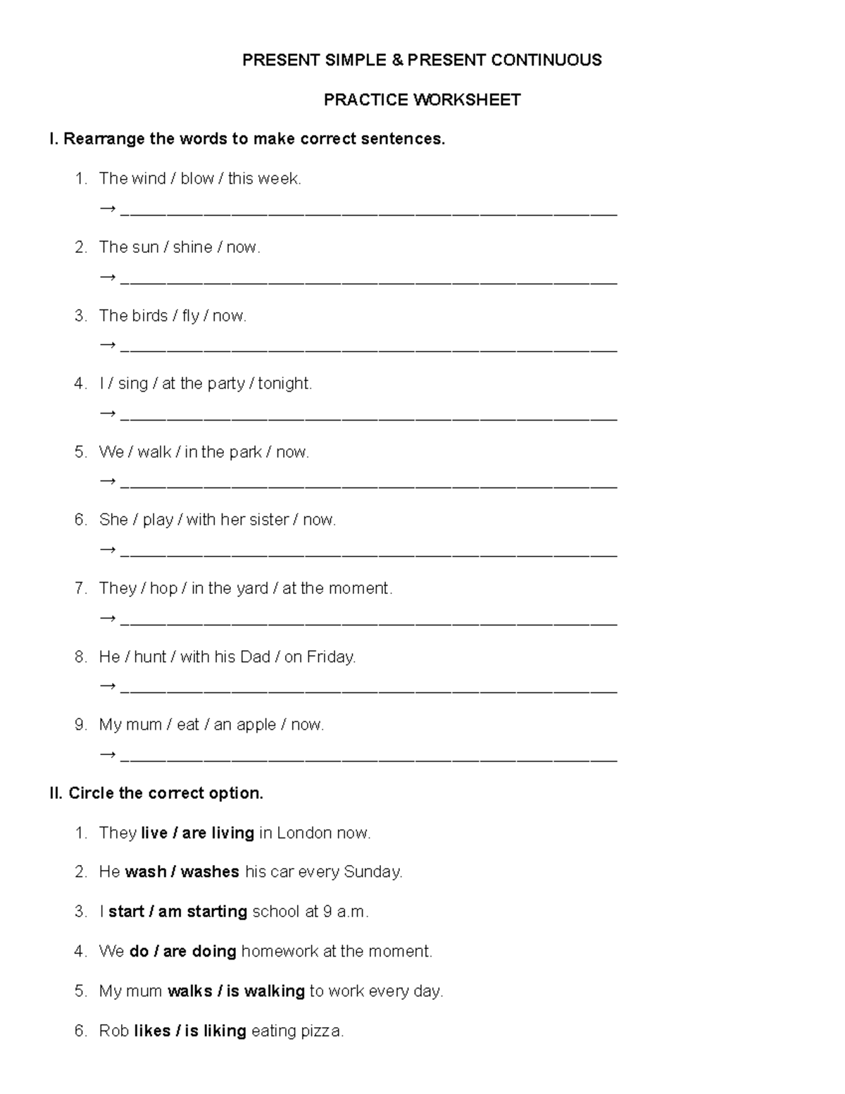 PRACTICE WORKSHEET: PRESENT SIMPLE & CONTINUOUS (ENG) - Studocu
