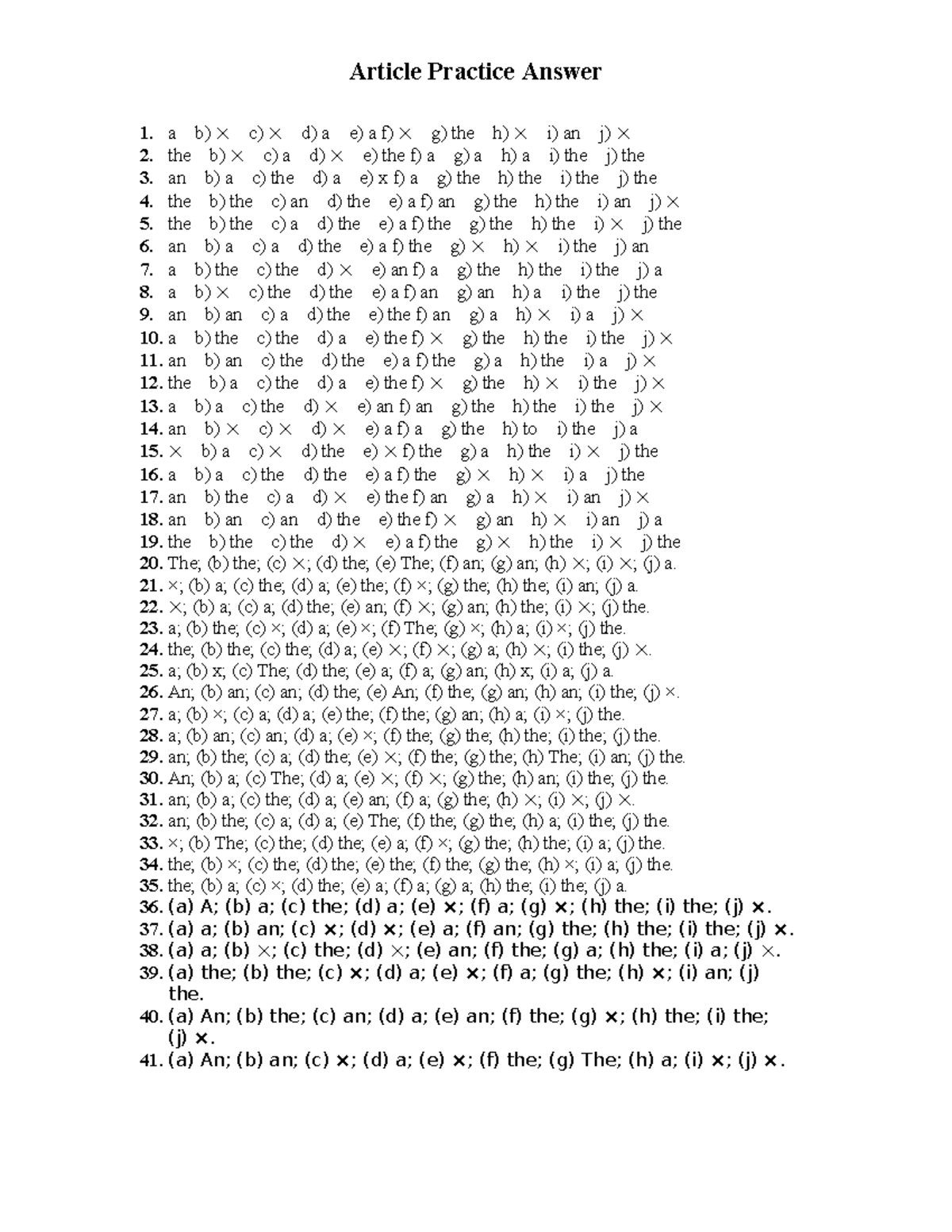 Article Practice Answers for Grammar Exercises - Studocu