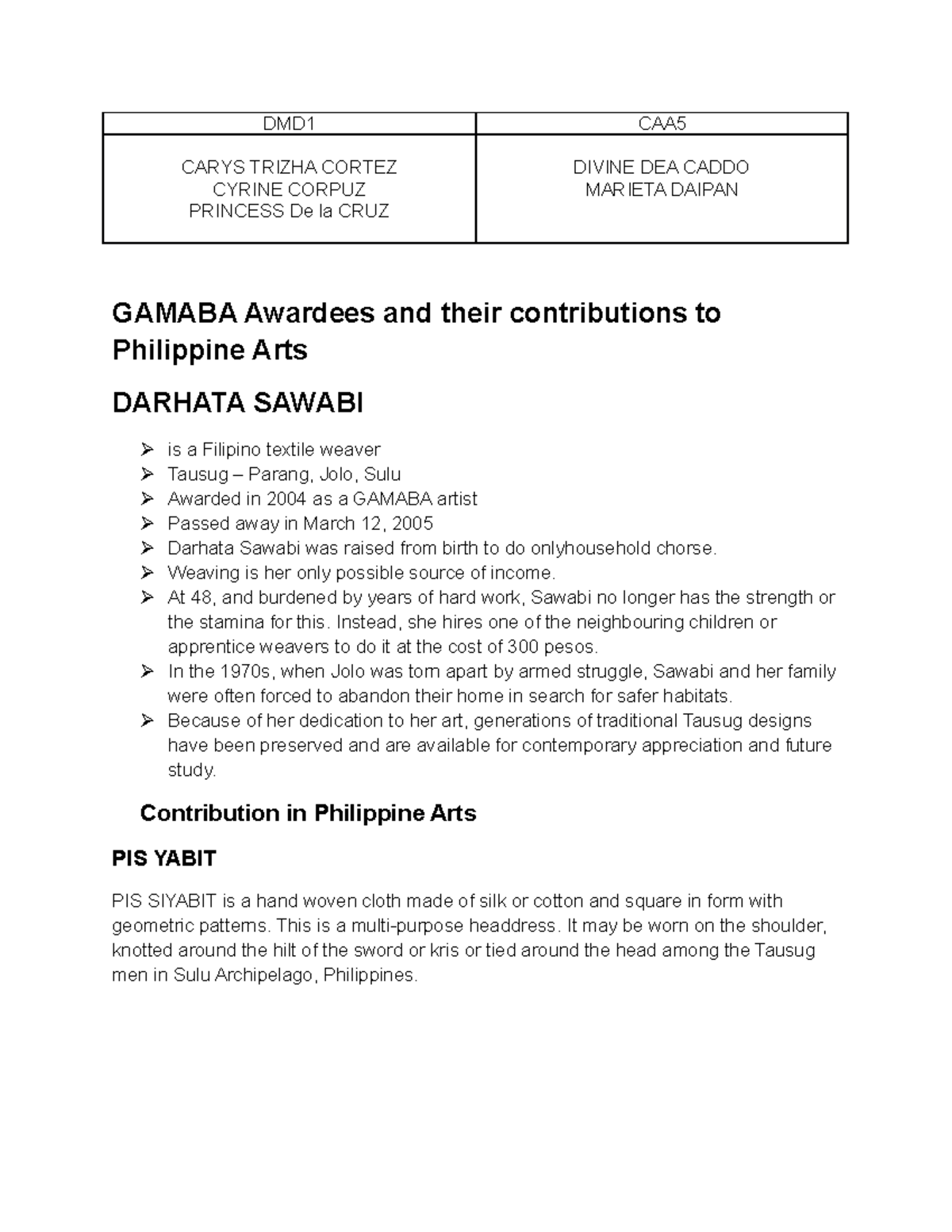 GAMABA Awardees and Their Contributions to Philippine Arts - Studocu