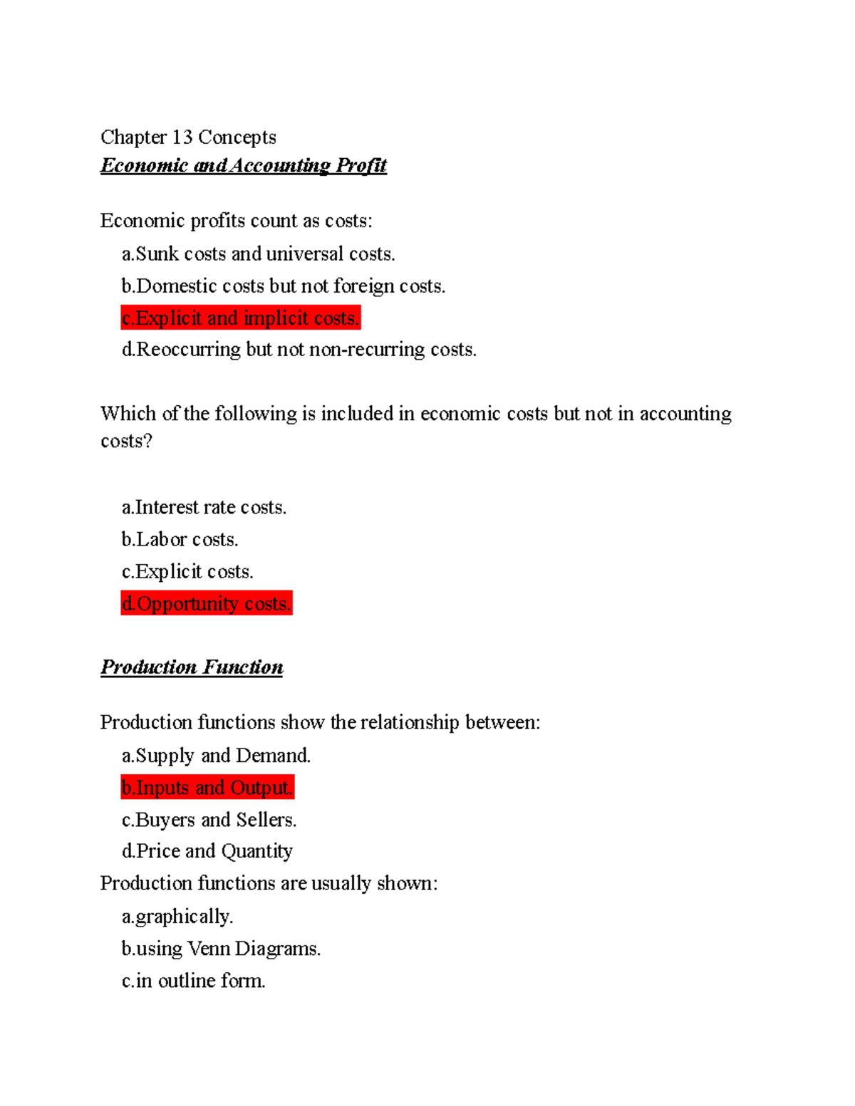 Chapter 13 Concepts - Economic and Accounting Profit Production ...