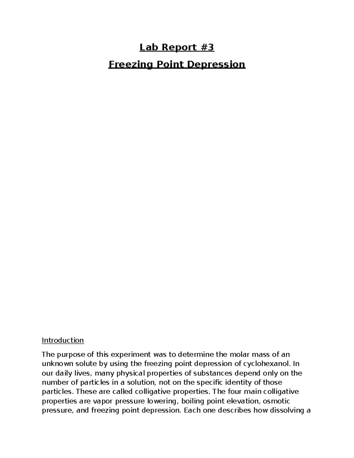Lab Report 3: Freezing Point Depression & Molar Mass Determination ...