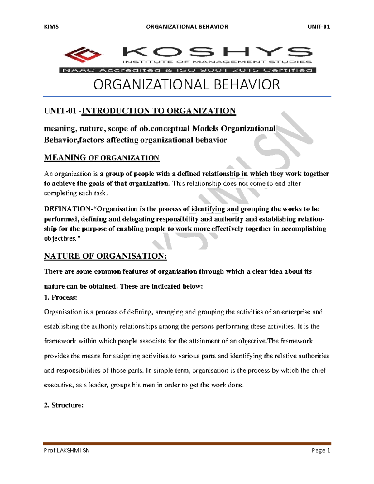 OB VVIP - Comprehensive Notes on Organizational Behavior Concepts - Studocu