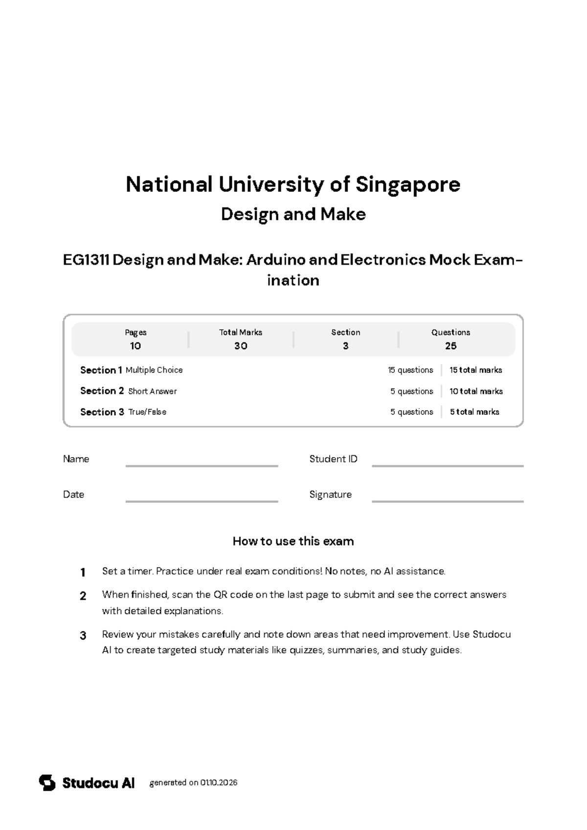 EG1311 Arduino and Electronics Mock Exam - Studocu