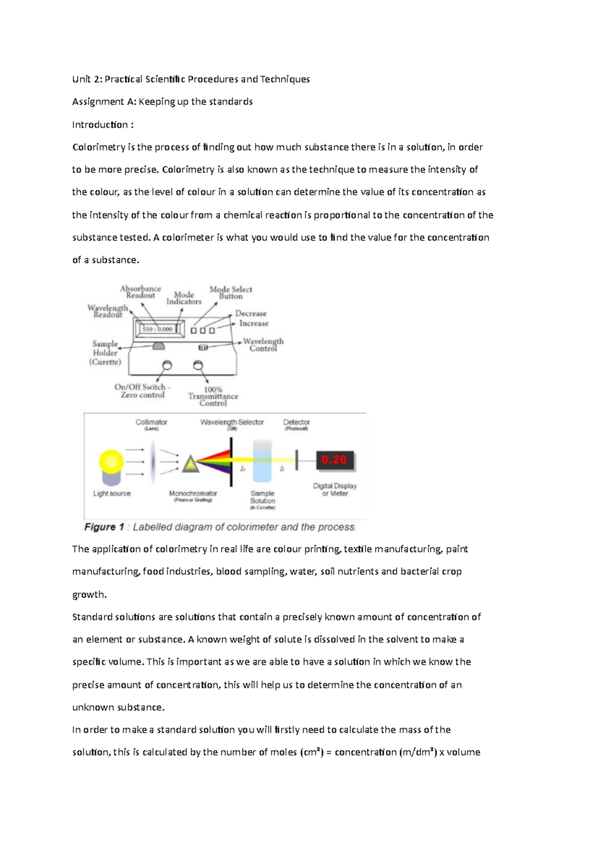 Unit 2: Colorimetry and Calibration Procedures in Science - Studocu