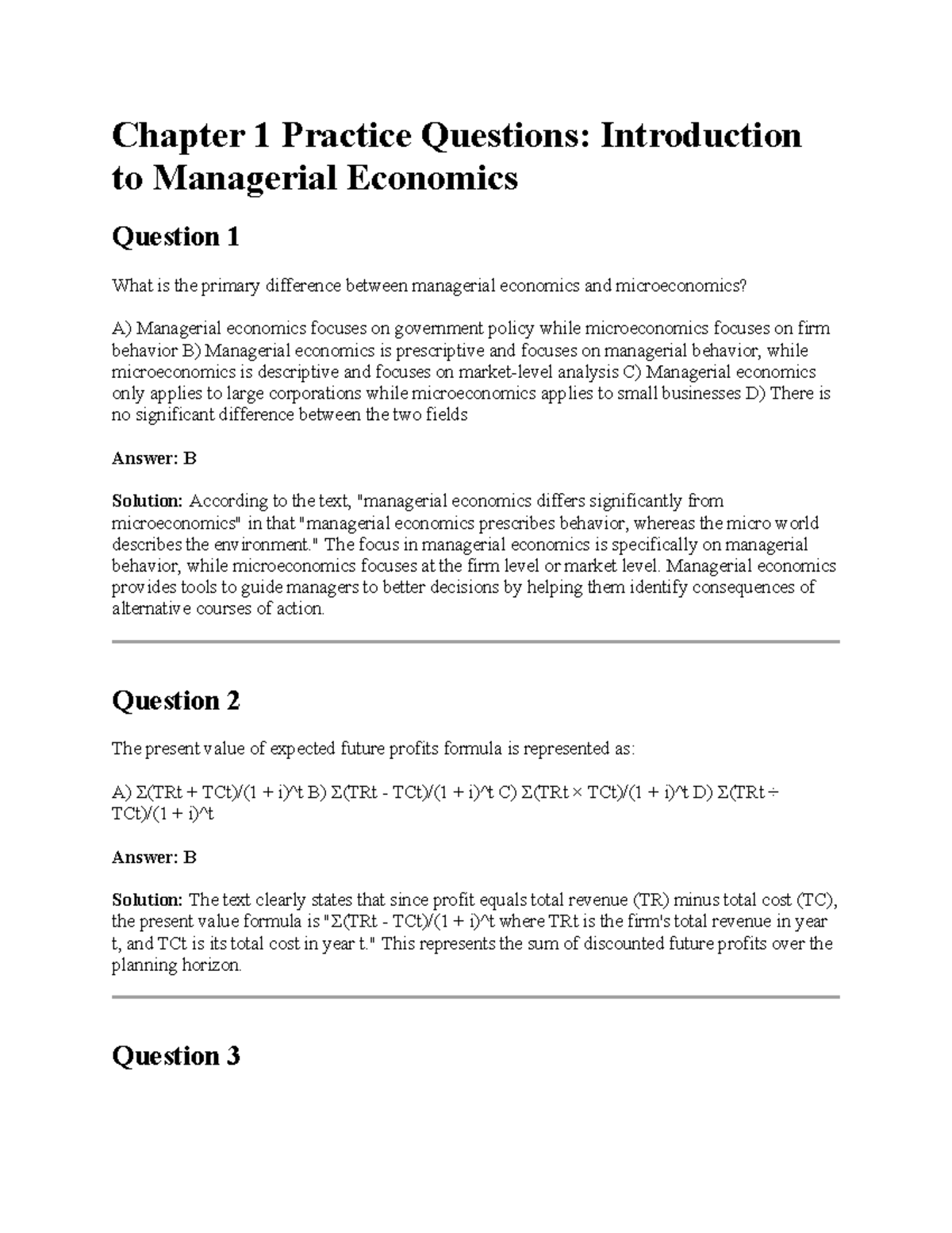 Chapter 1 Practice Questions: Managerial Economics Fundamentals - Studocu