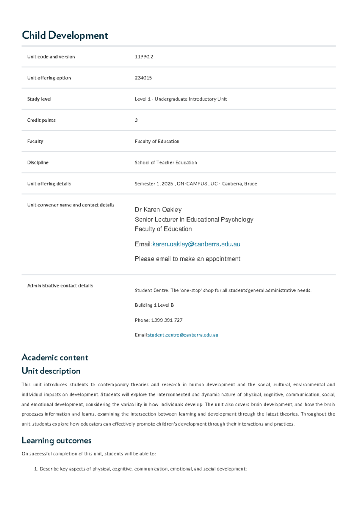 Child Development Course Outline (EDU11990.2) - Semester 1, 2026 - Studocu