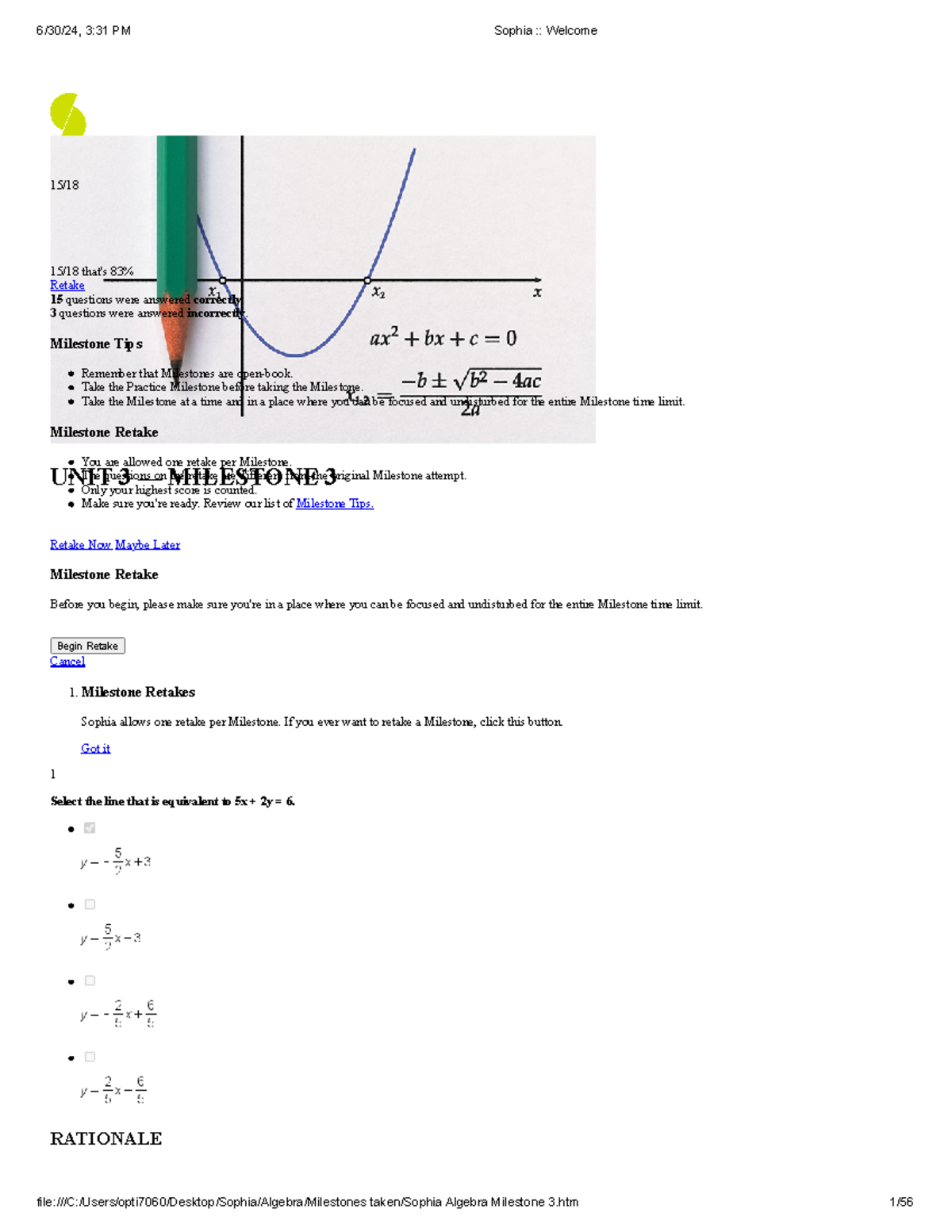 Algebra Milestone 3 - Overview and Retake Strategies - Studocu