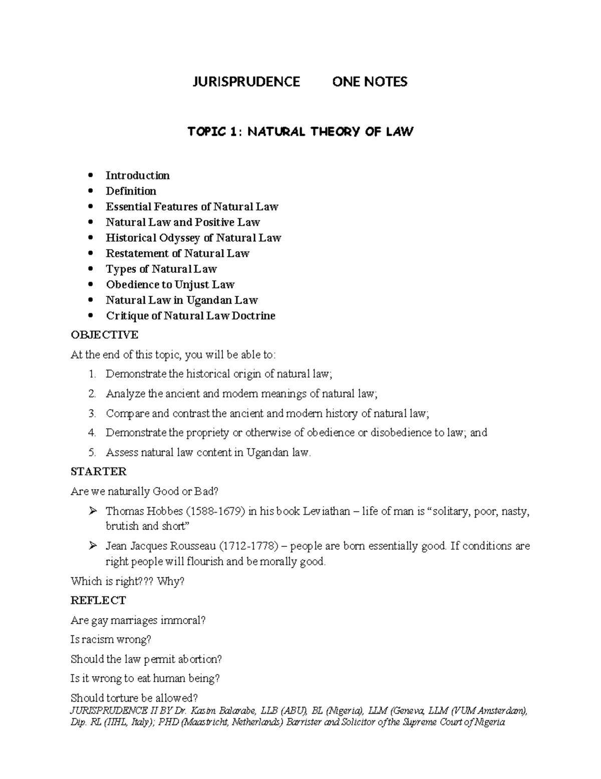 JURISPRUDENCE I NOTES: NATURAL LAW THEORY OVERVIEW - Studocu