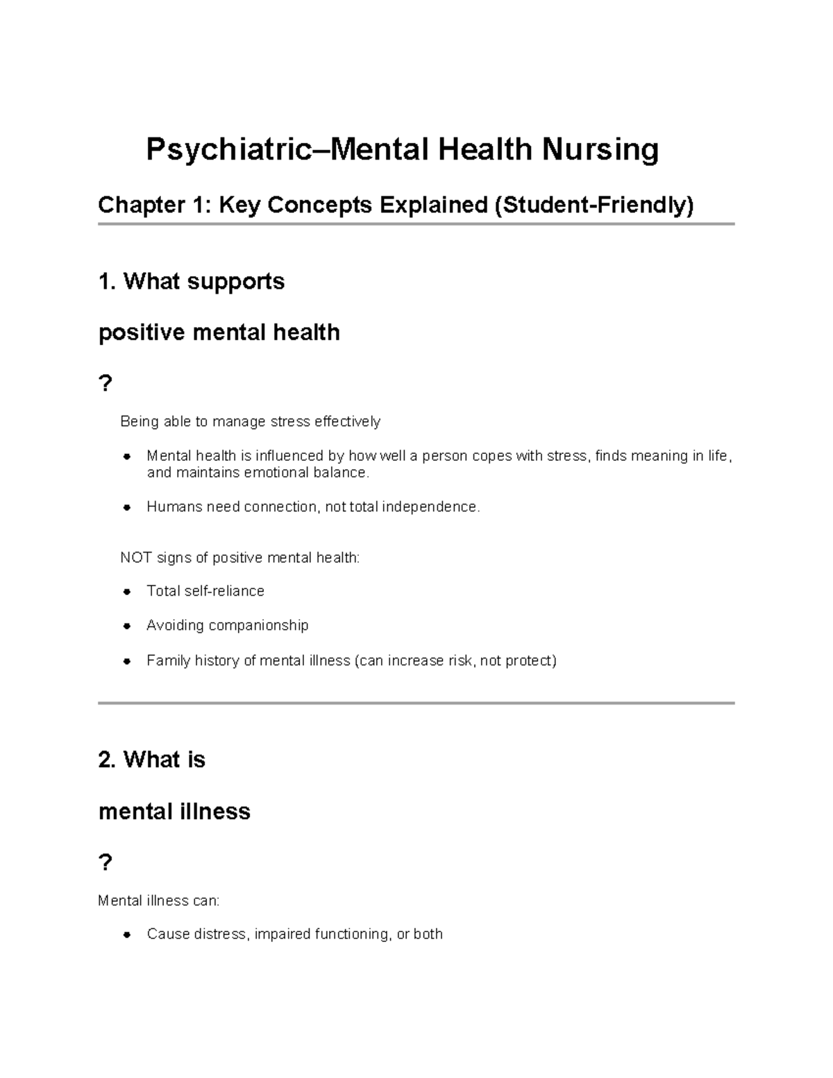 Health Nursing CH1: Key Concepts on Mental Health Explained - Studocu