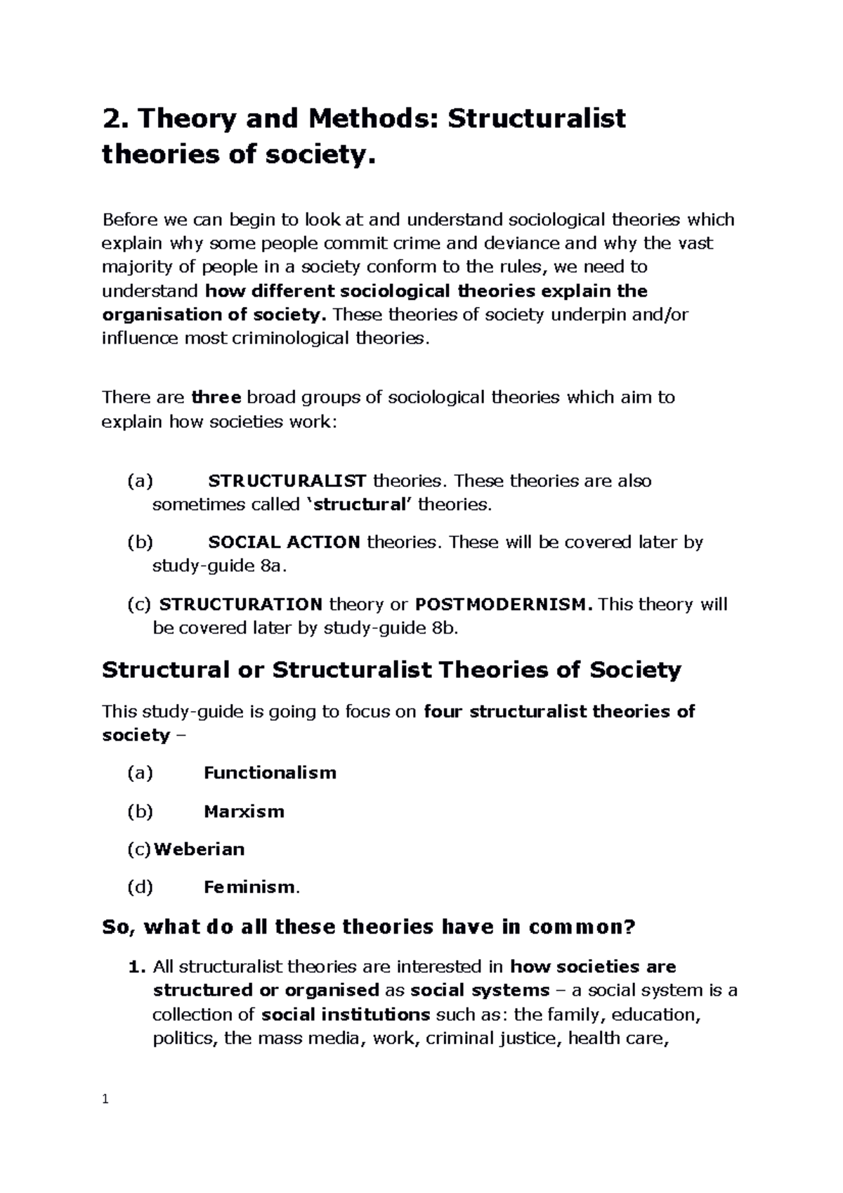 Sociology Structuralist Theories: A Comprehensive Overview - Studocu