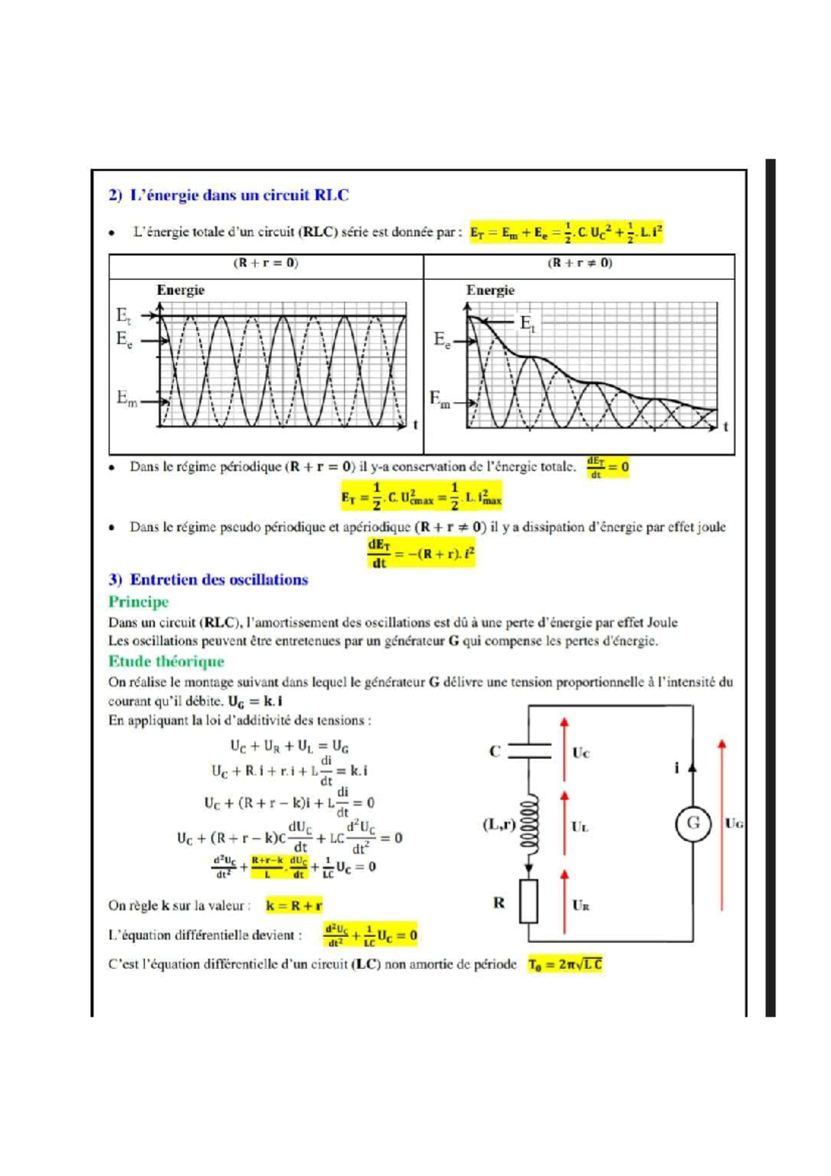 Analyse des Circuits RLC : Énergie et Oscillations - Studocu