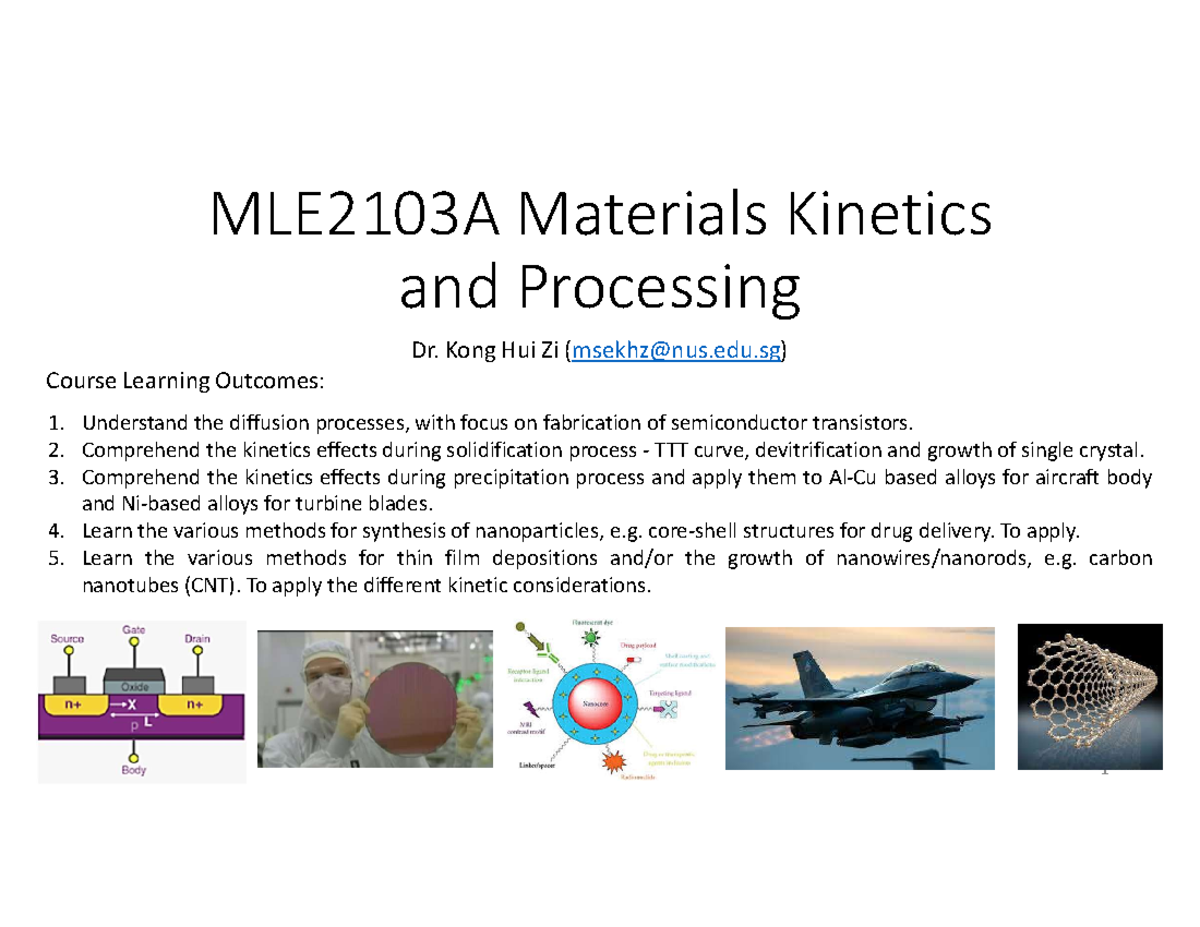 MLE2103A Lecture Notes on Diffusion and Kinetics in Materials ...