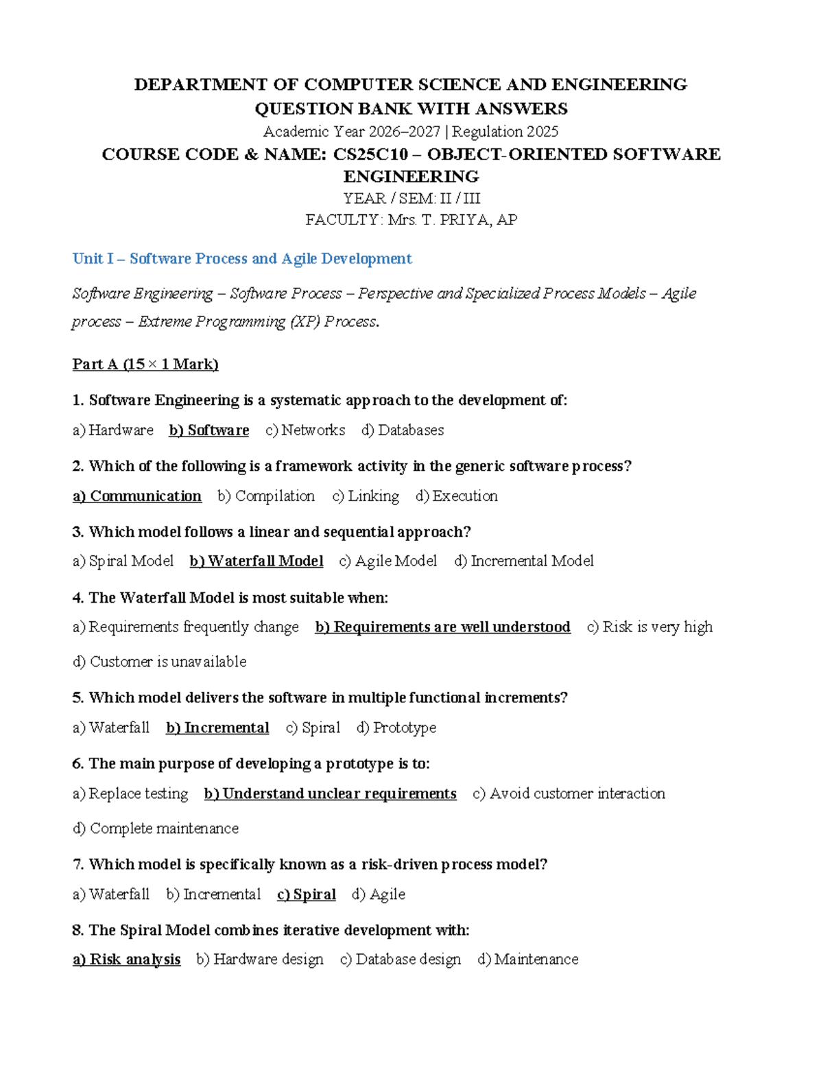 OOSE CS25C10 Software Engineering Question Bank with Answers - Studocu