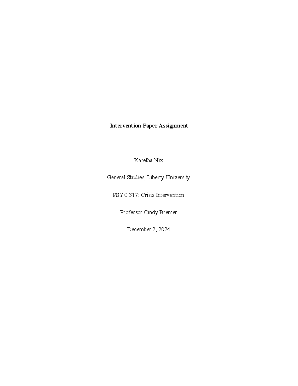 PSYC 317: Crisis Intervention - Intervention Paper on Substance Abuse ...