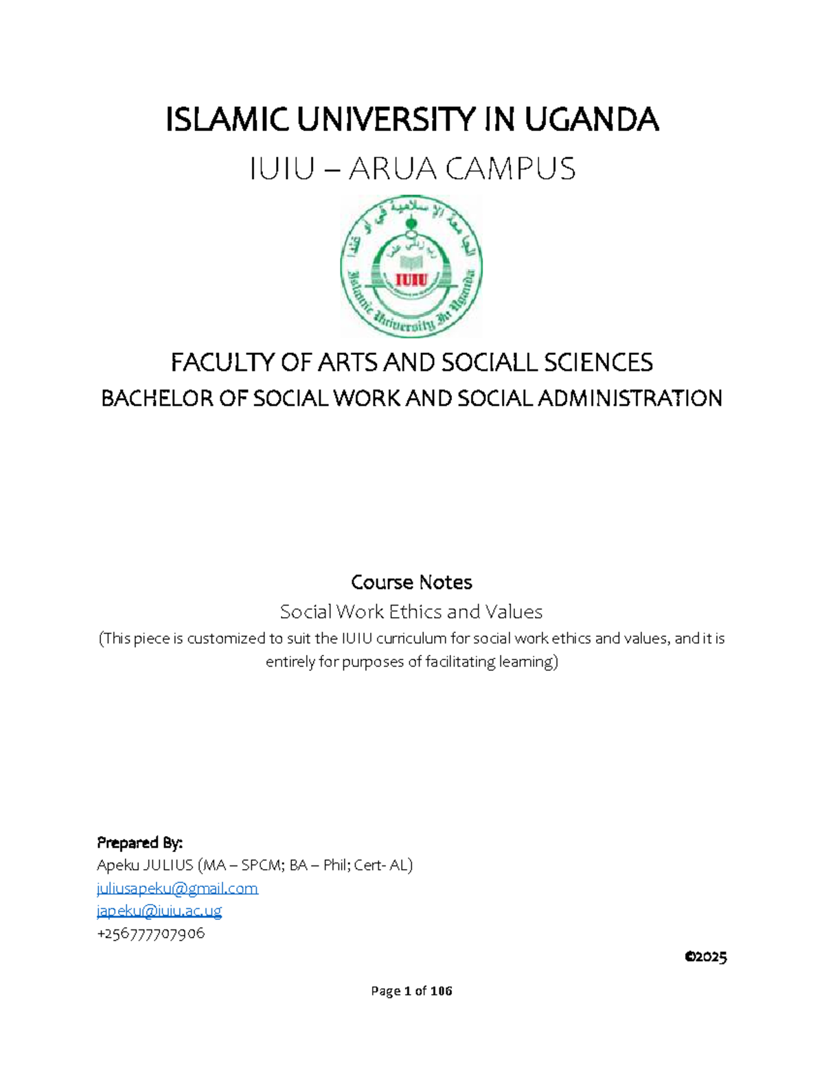 IUIU SWK 101: Comprehensive Course Notes on Social Work Ethics and ...