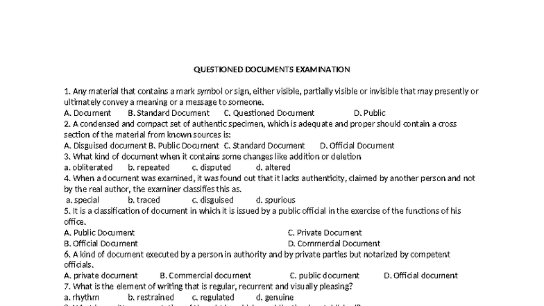 QUESTIONED DOCUMENTS EXAMINATION: Key Concepts and Terminology - Studocu