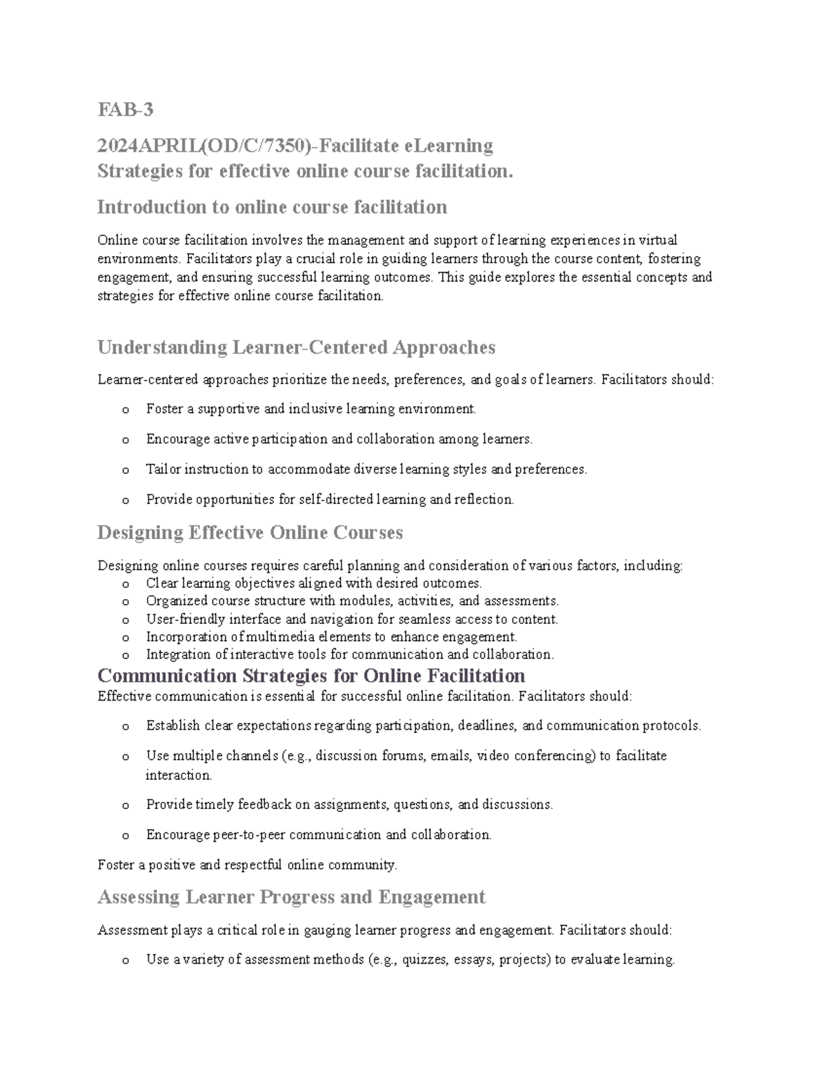 eLearning Strategies for Effective Online Course Facilitation (FAB ...