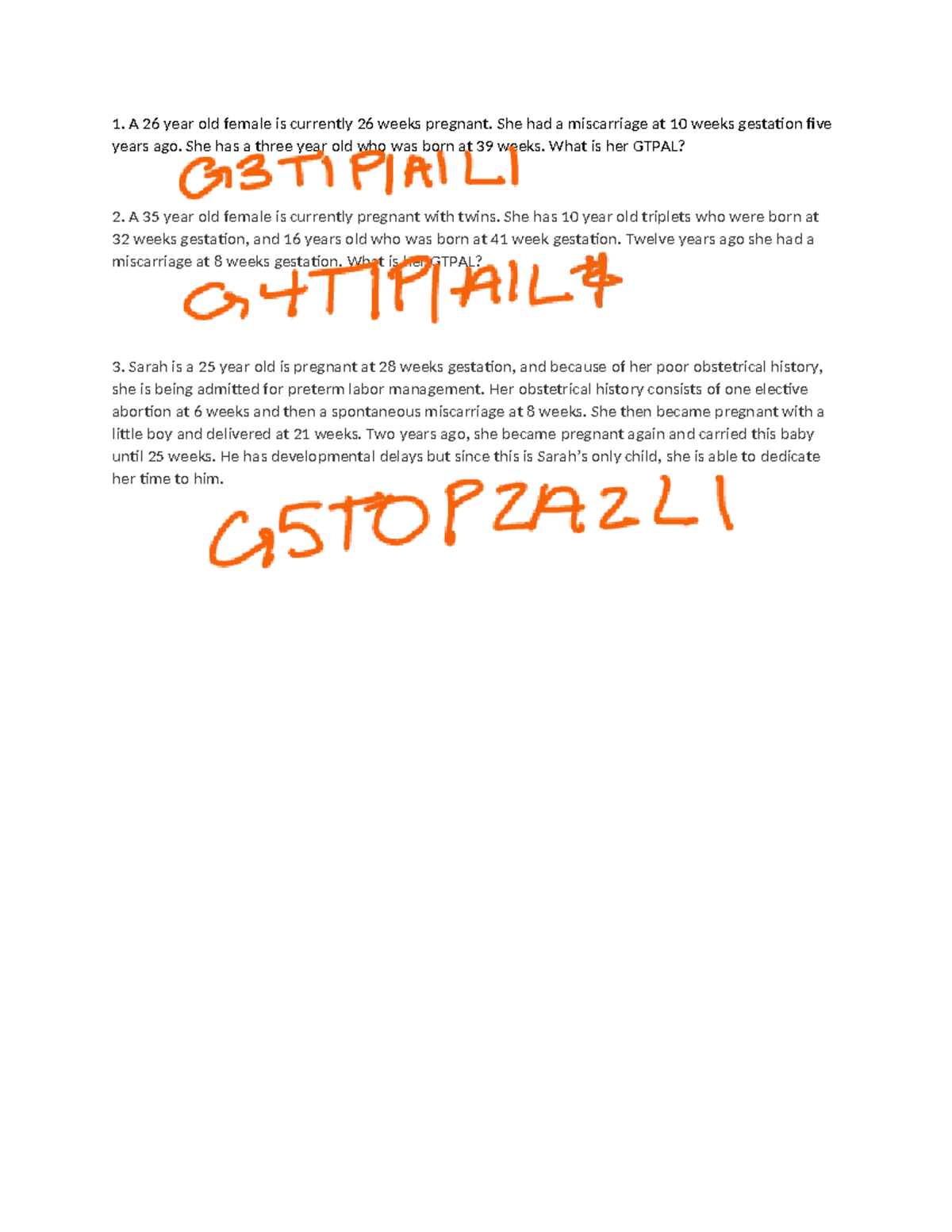GTPAL Analysis Scenarios in Obstetric History Exam Notes - Studocu