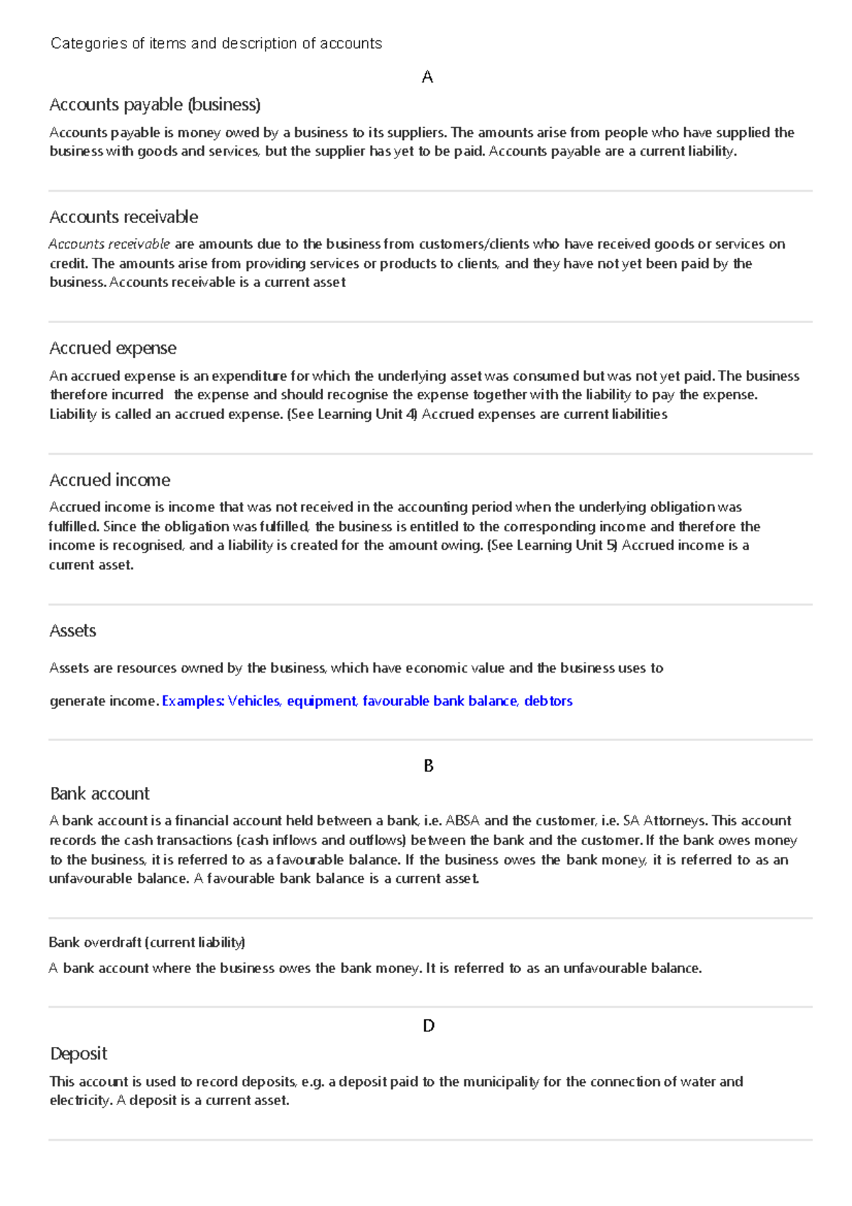 Categories of Accounts and Descriptions (ACCT 101) - Studocu