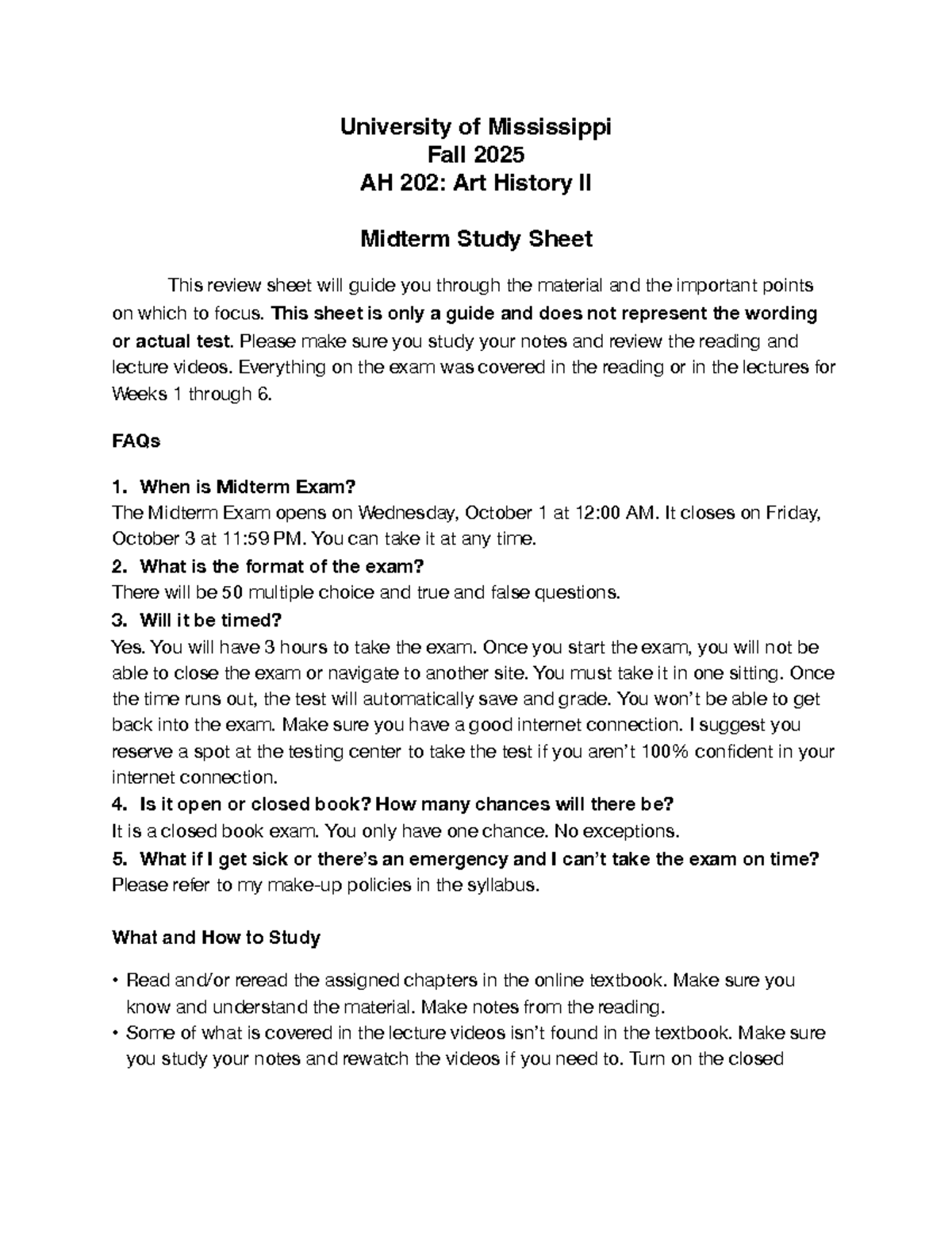 AH 202 Midterm Study Guide - Art History II, Fall 2025 - Studocu