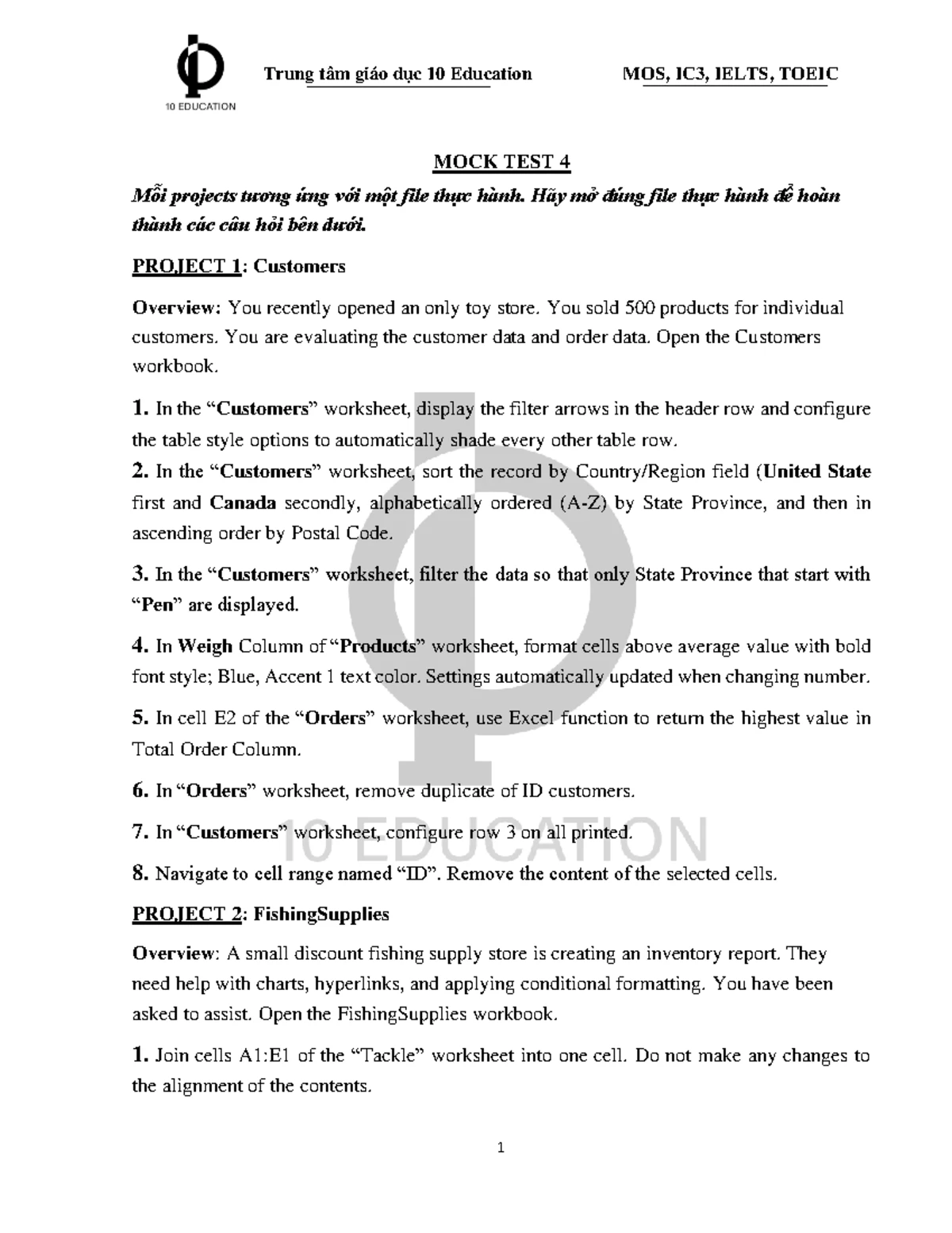 Mock Test 3 - Tin học MOS, IC3, IELTS, TOEIC Projects Guide - Studocu