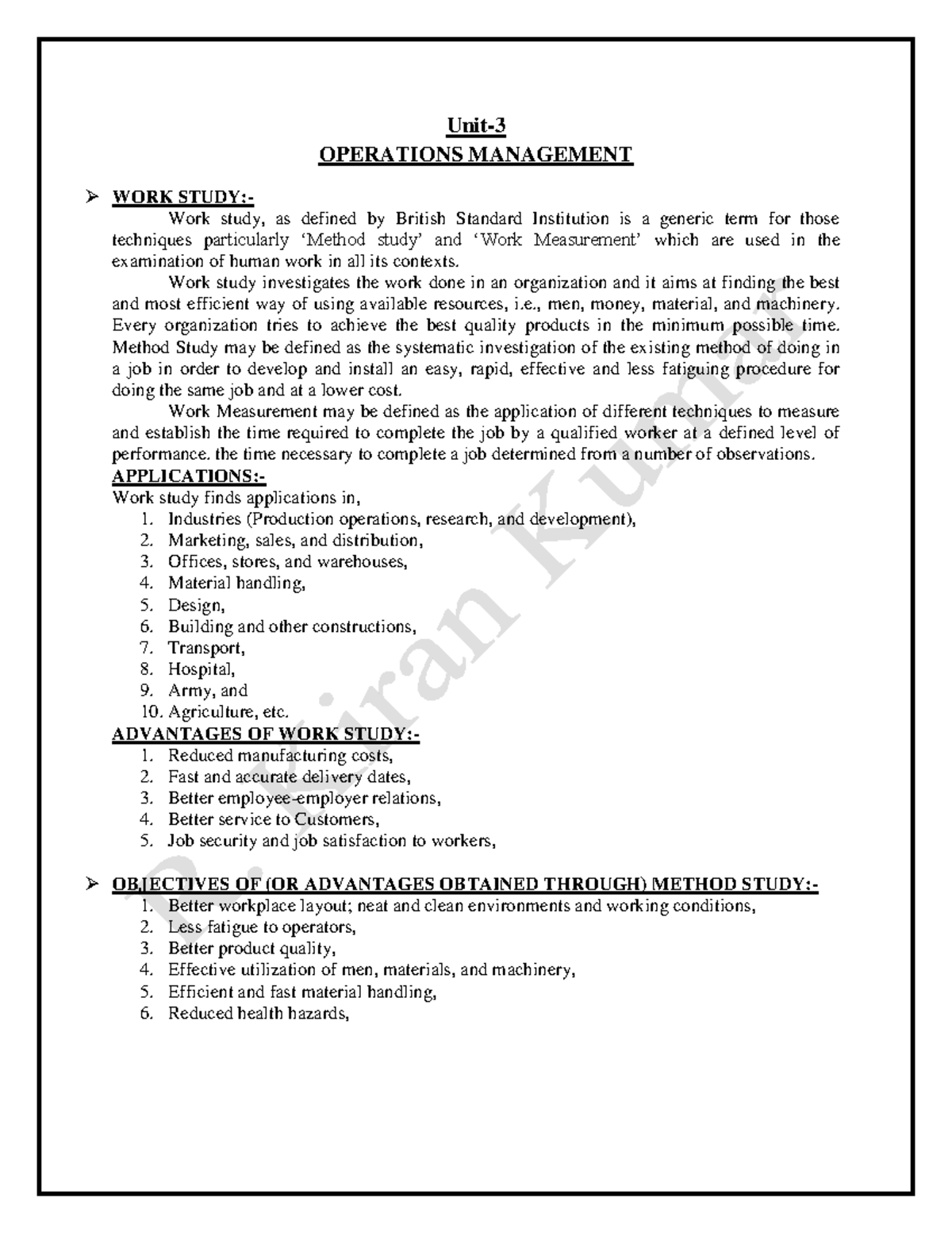 IEM 3rd Unit: Operations Management Work Study Lecture Notes - Studocu