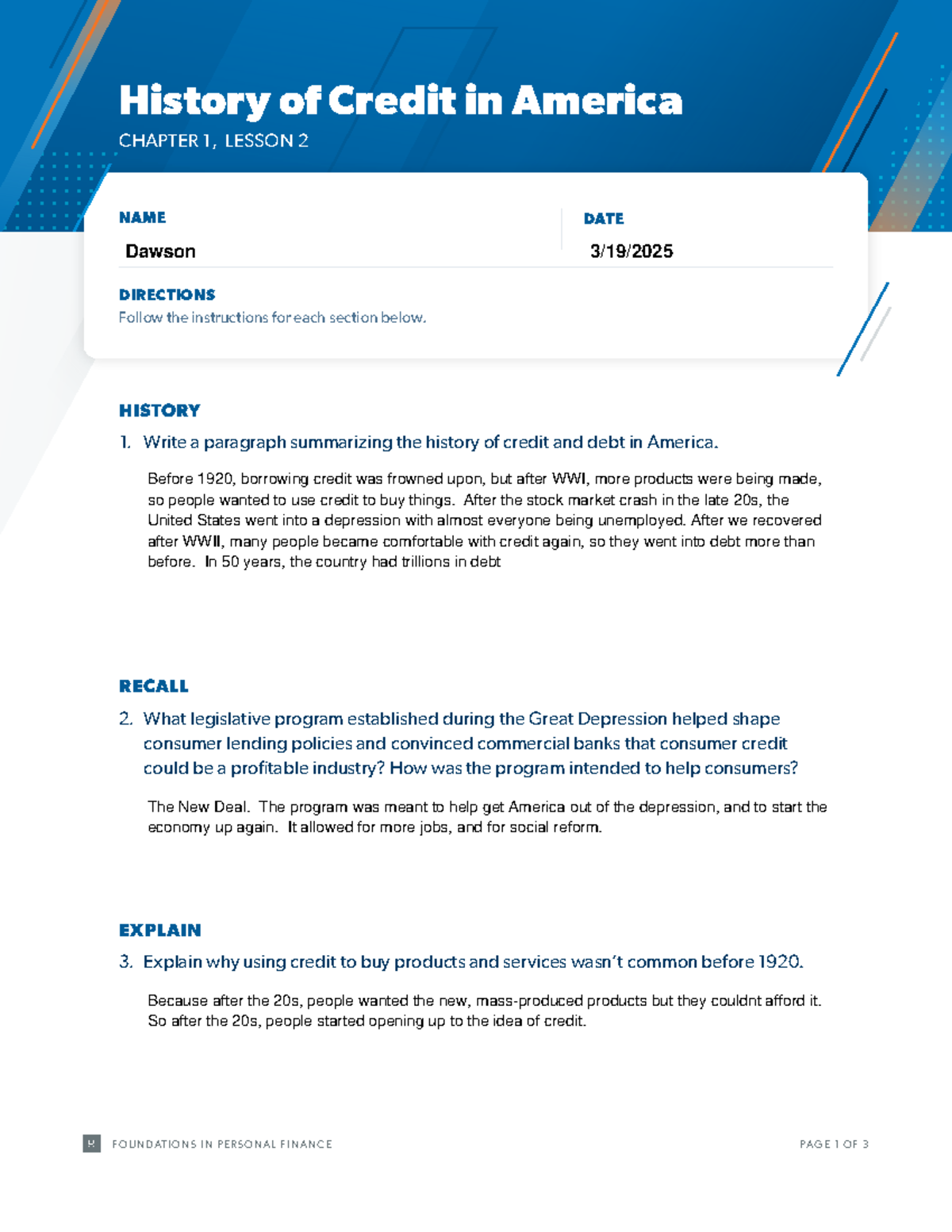 ACT 001 L02: History of Credit in America - Summary &amp; Insights - Studocu