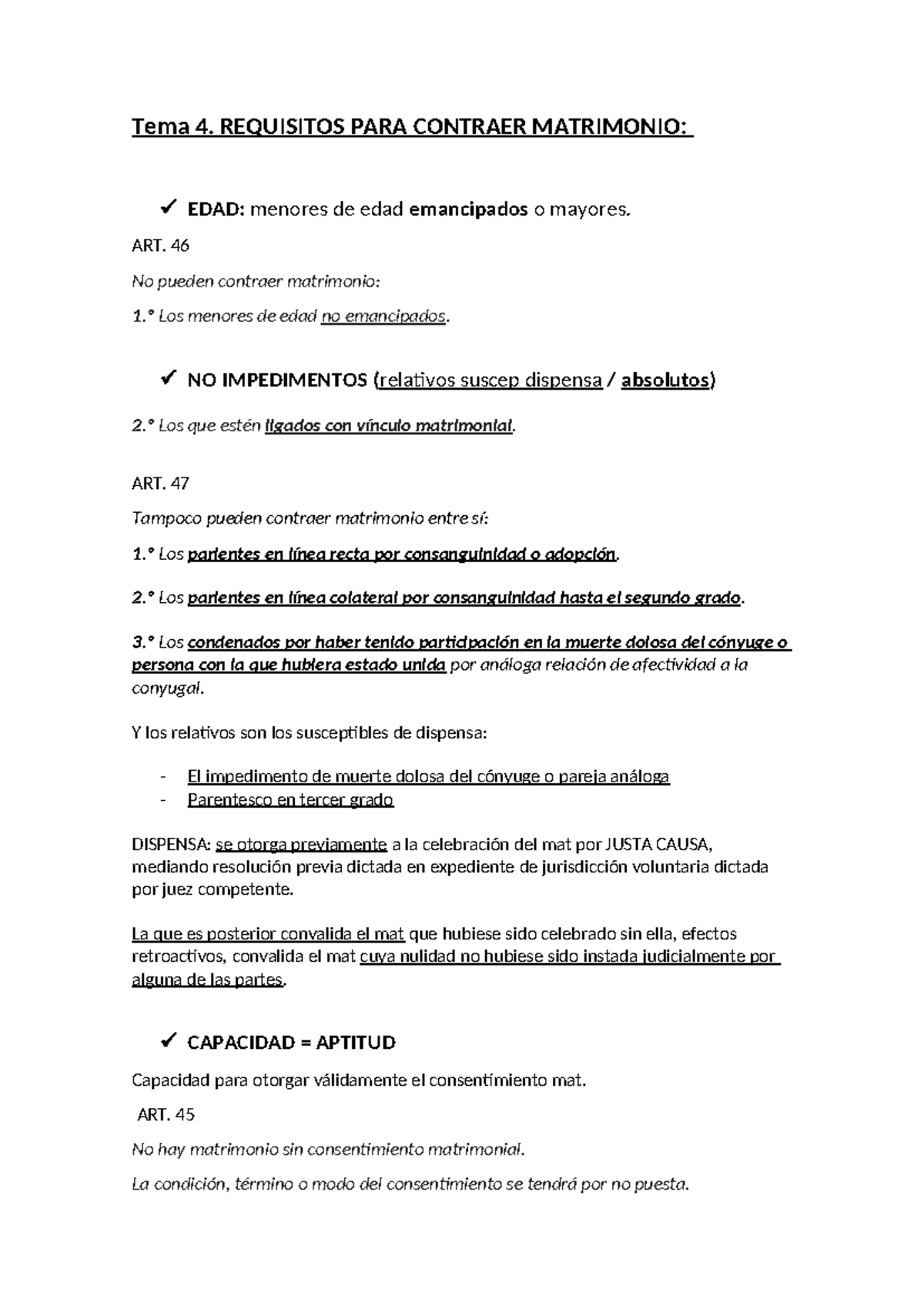 Tema 4 - Requisitos Legales para Contraer Matrimonio: Apuntes - Studocu