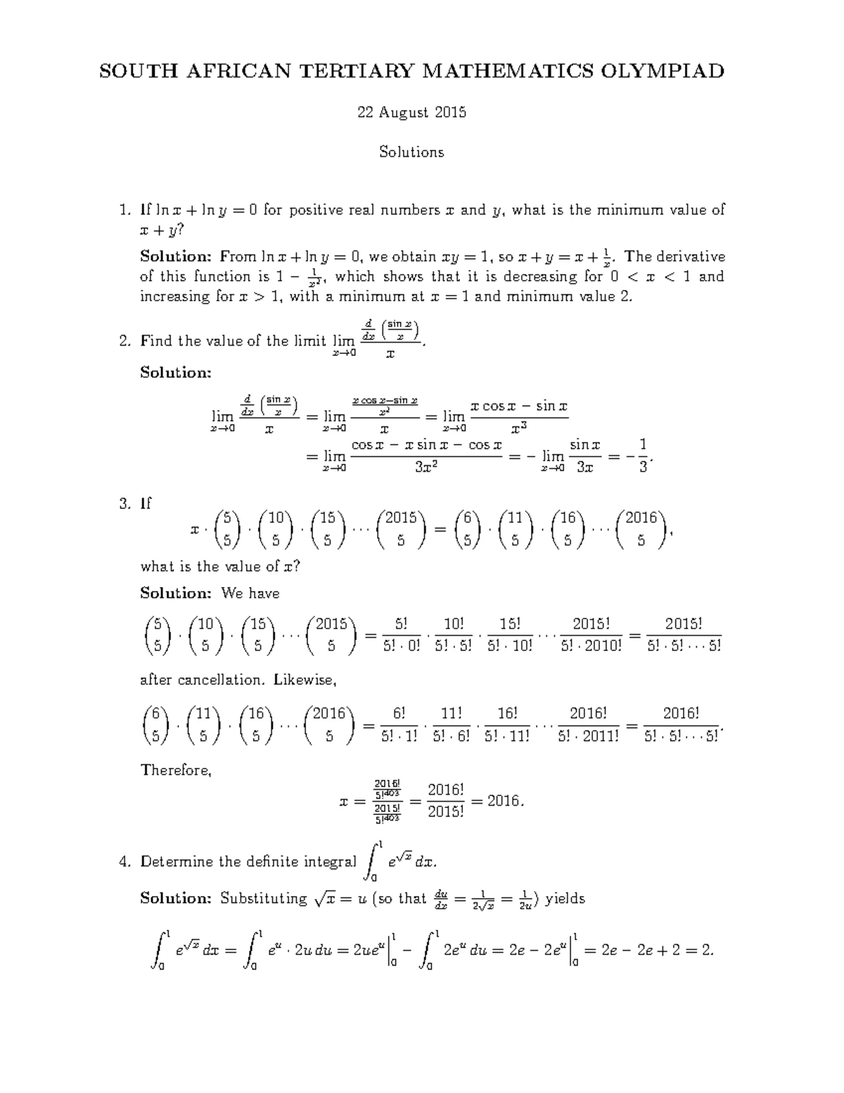 Interprovincial Mathematics Olympiad 2007: Senior Individual Paper ...