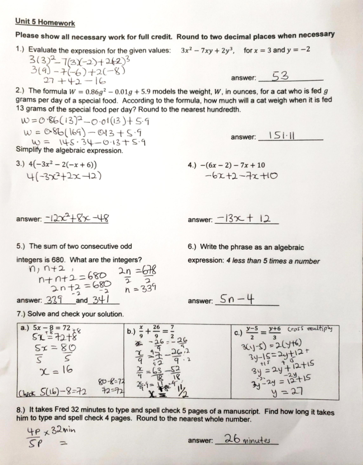 Unit 5 MAT Homework - MAT 1205 ASSIGNMENT - Unit 5 Homework Please show ...